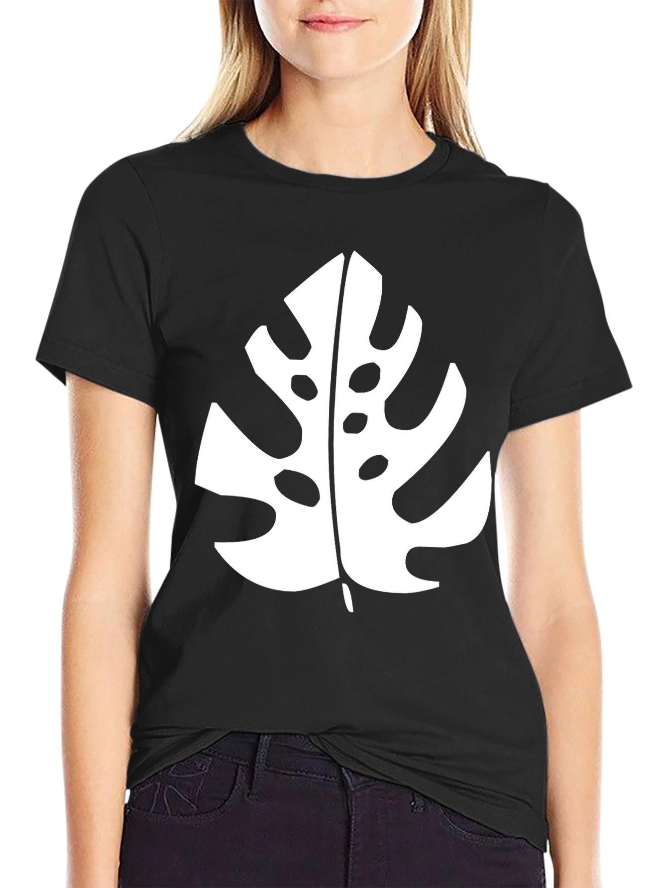 Tropical Monstera Leaf Graphic Black T-Shirt