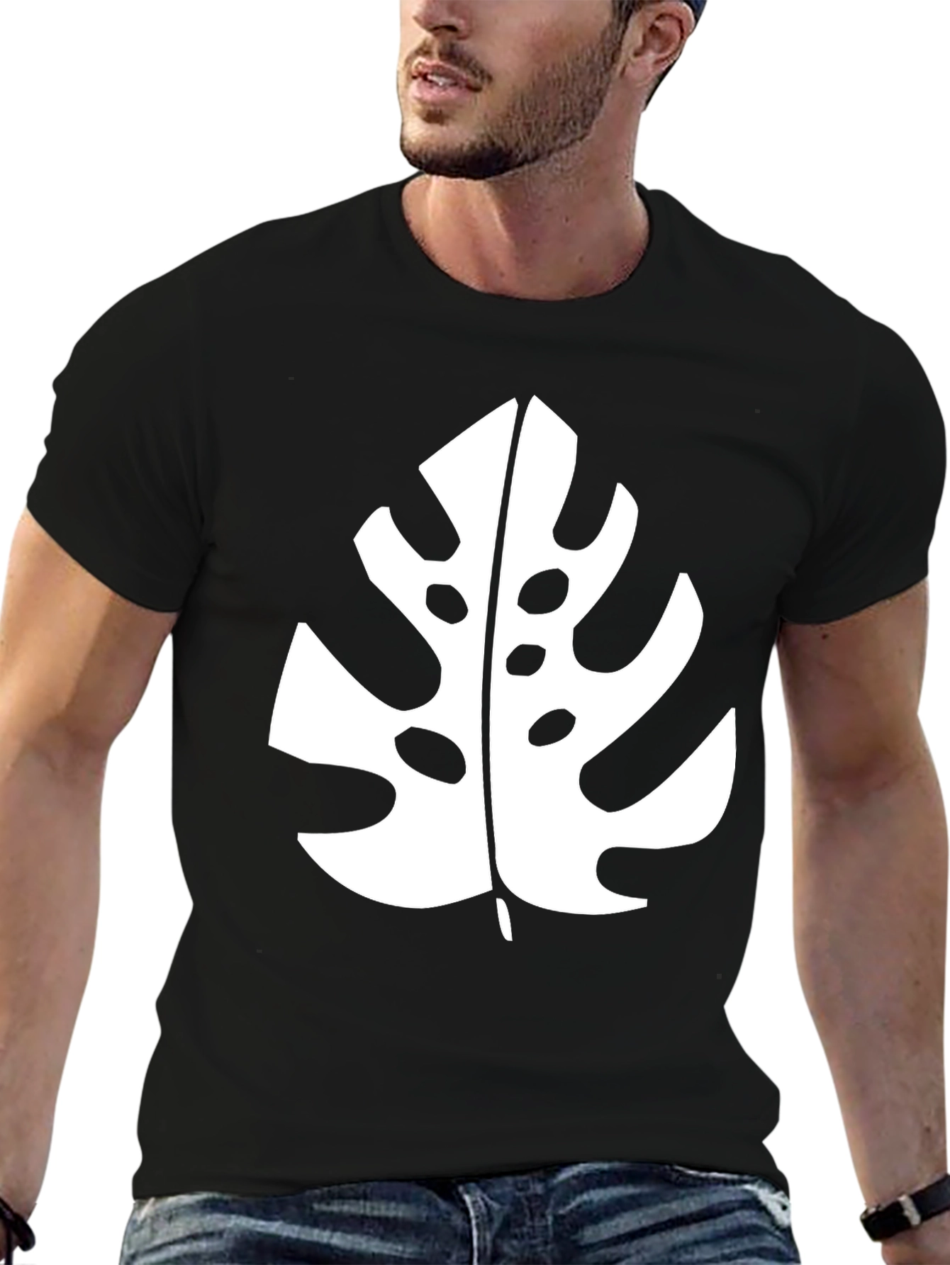 Tropical Monstera Leaf Graphic Black T-Shirt