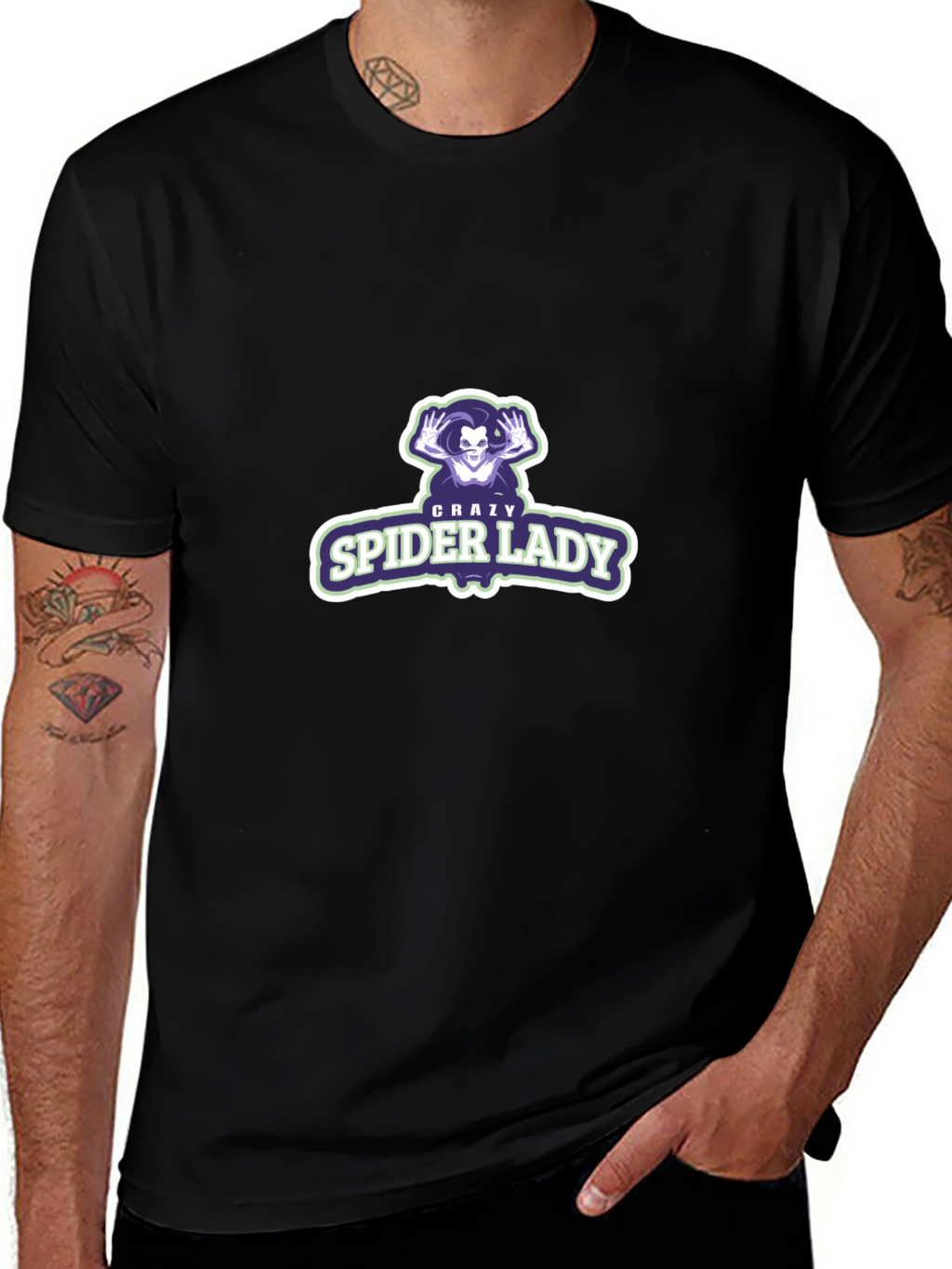 Crazy Spider Lady Graphic Tee - Black Unisex Shirt