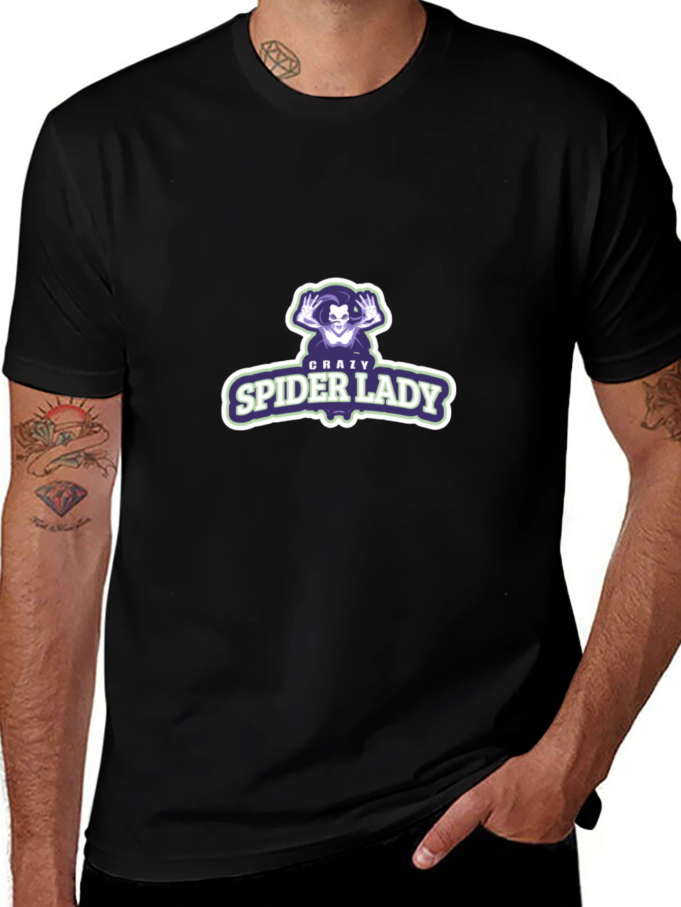 Crazy Spider Lady Graphic Tee - Black Unisex Shirt