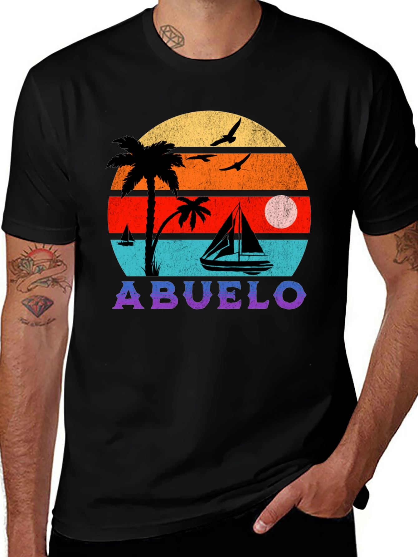 Abuelo Retro Sunset Graphic T-Shirt