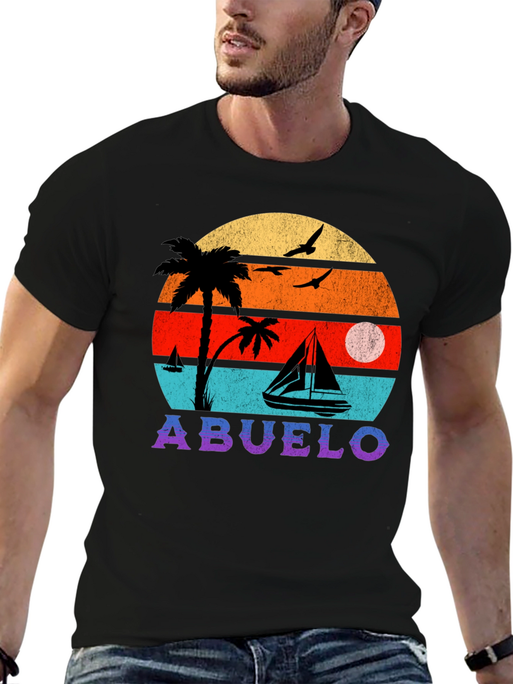 Abuelo Retro Sunset Graphic T-Shirt