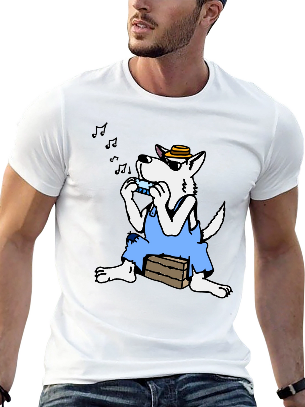 Cartoon Wolf Harmonica T-Shirt