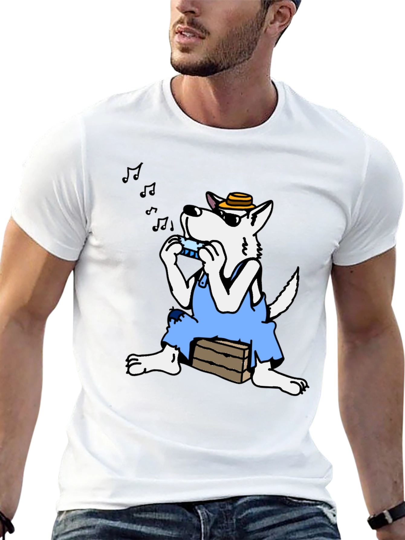 Cartoon Wolf Harmonica T-Shirt