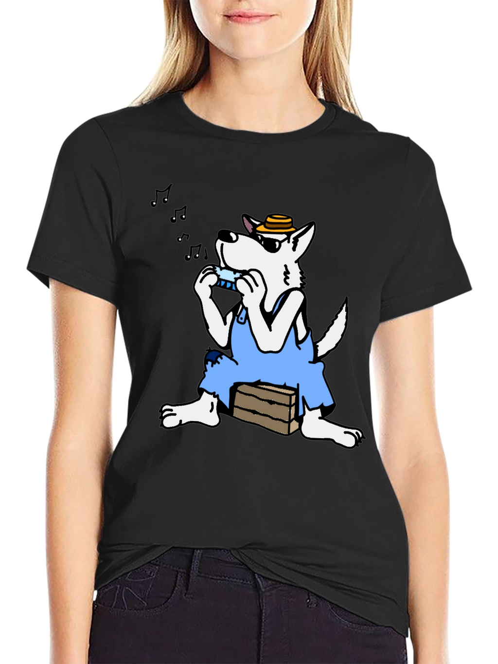 Cartoon Wolf Harmonica T-Shirt
