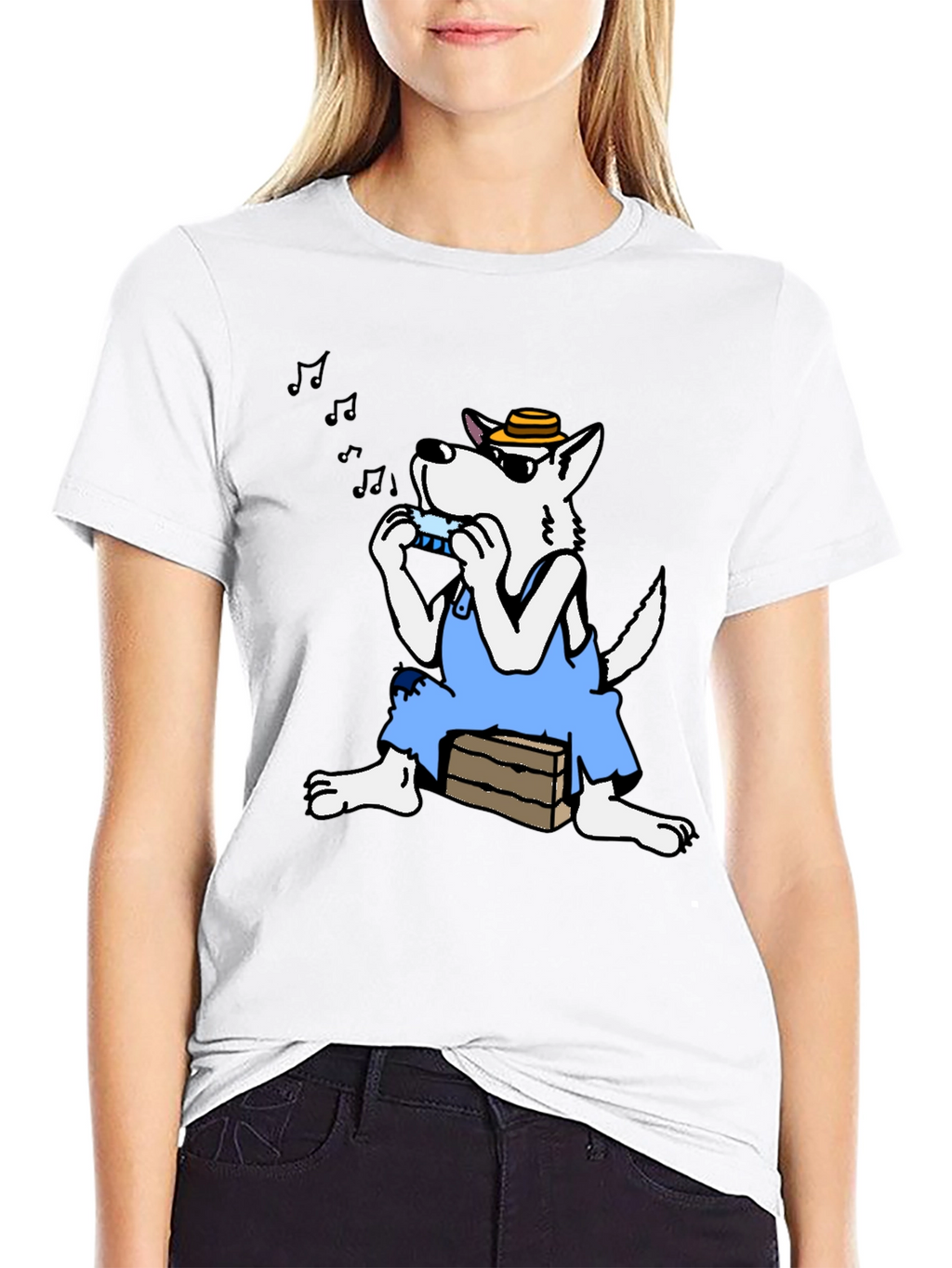 Cartoon Wolf Harmonica T-Shirt