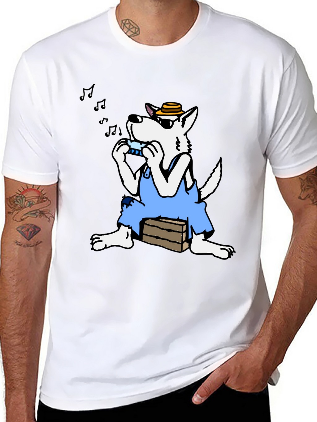 Cartoon Wolf Harmonica T-Shirt