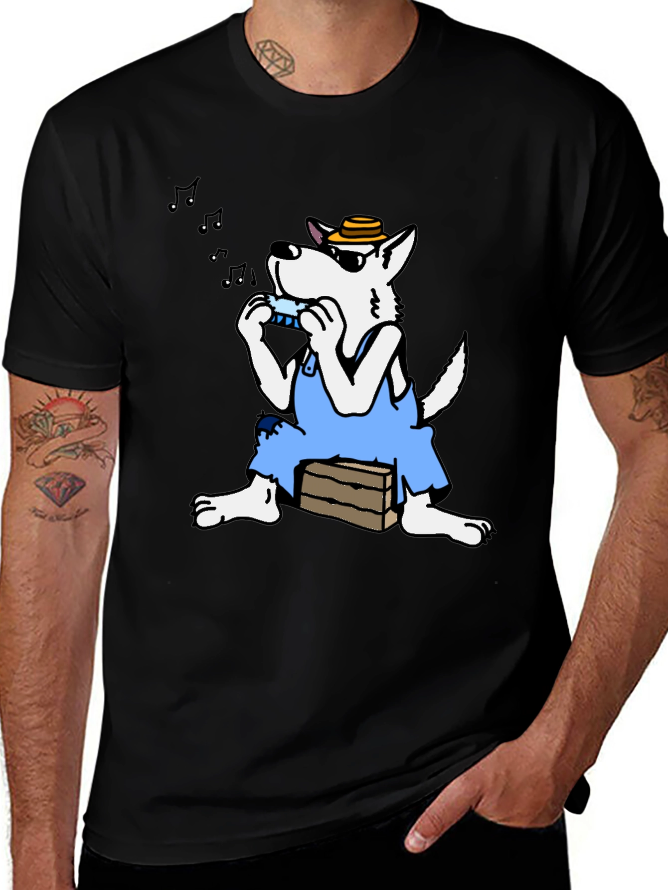 Cartoon Wolf Harmonica T-Shirt