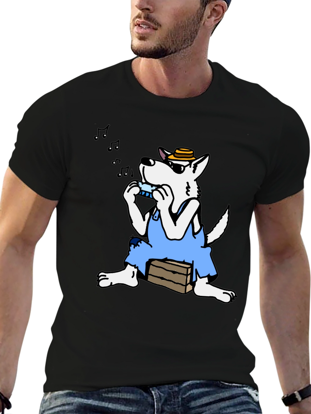 Cartoon Wolf Harmonica T-Shirt