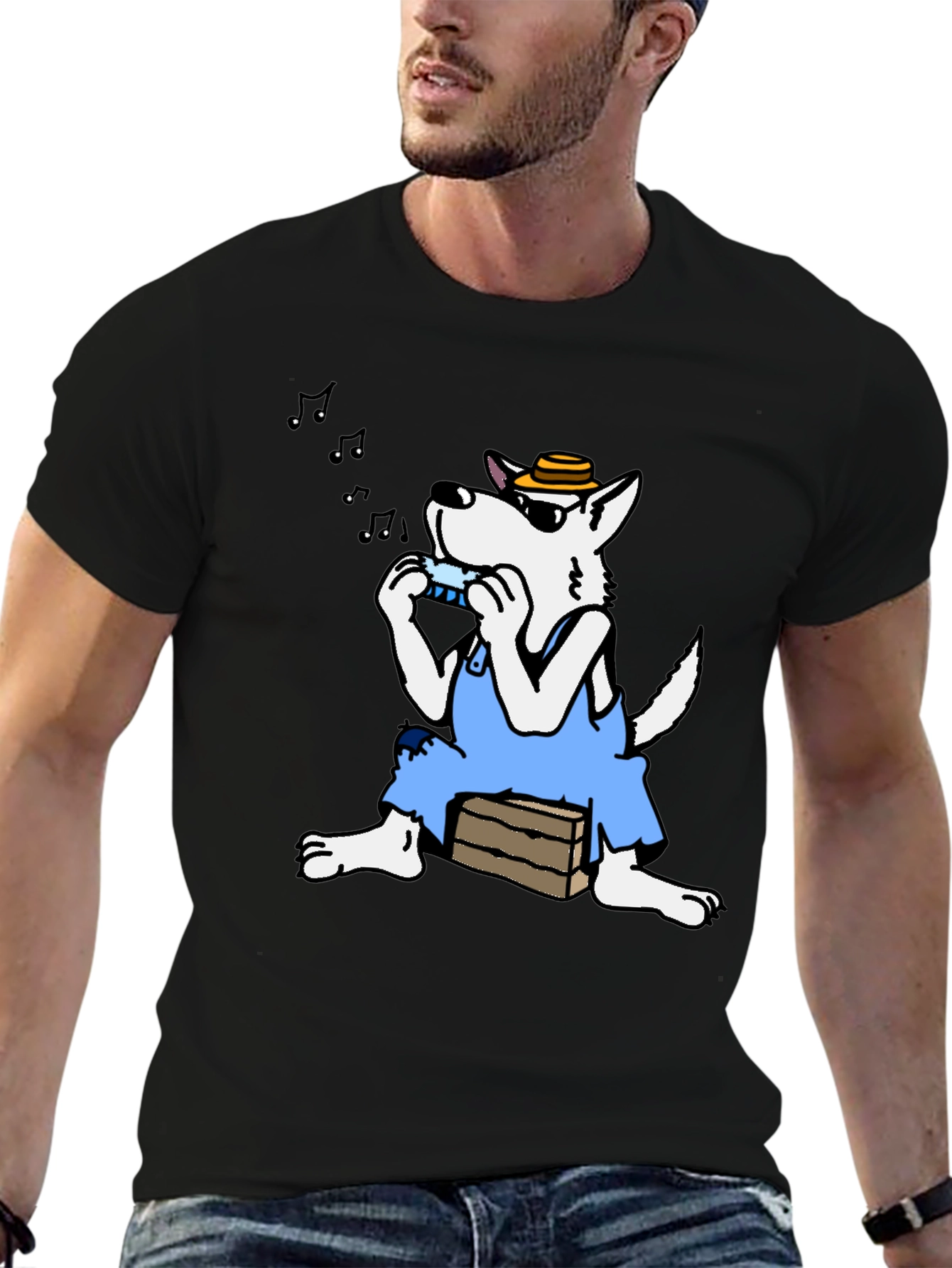 Cartoon Wolf Harmonica T-Shirt