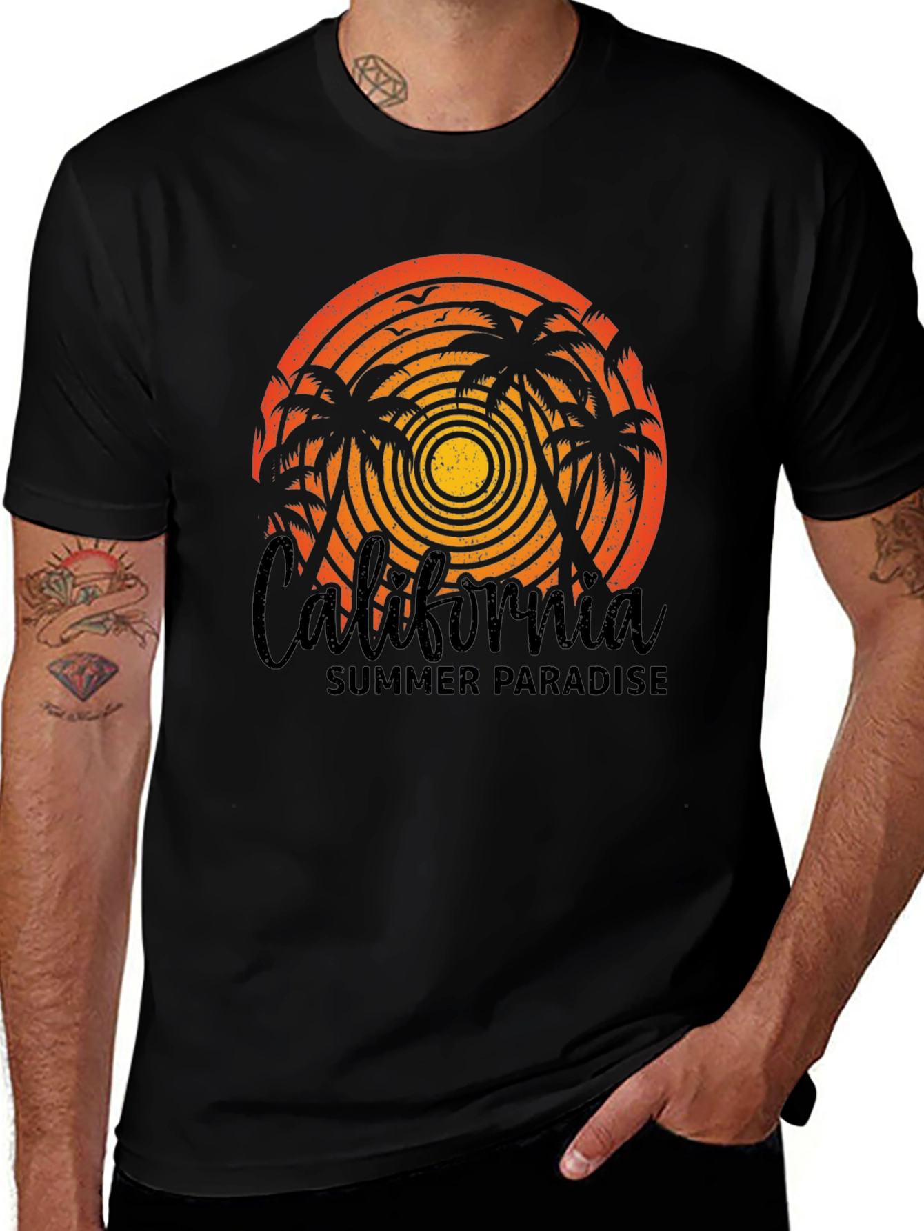 California Summer Paradise Black T-Shirt