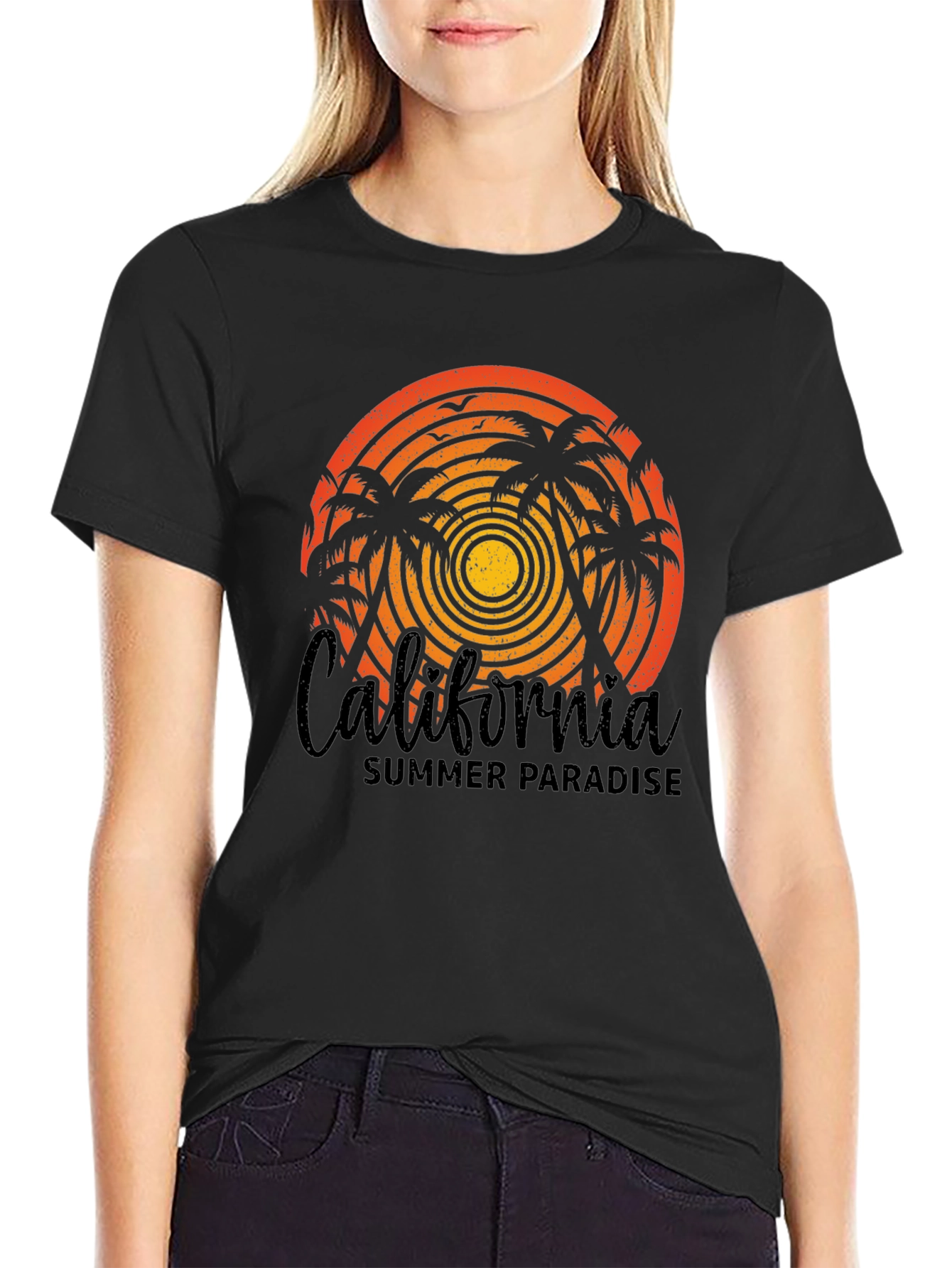 California Summer Paradise Black T-Shirt