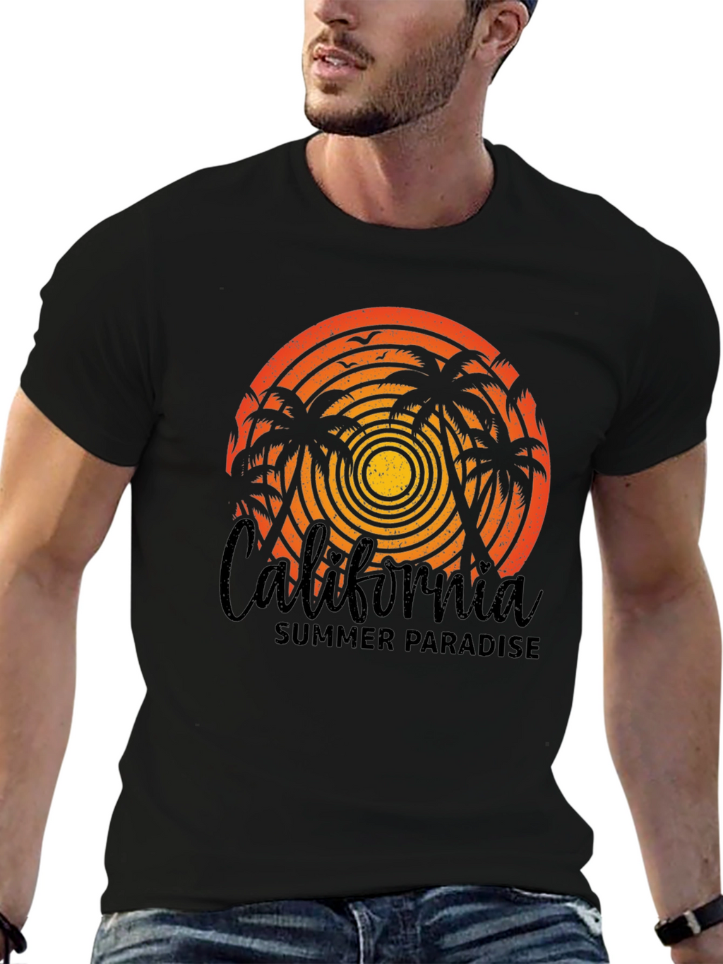 California Summer Paradise Black T-Shirt
