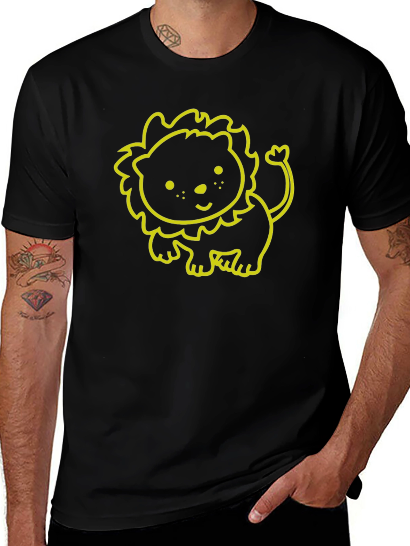 Cute Lion Graphic Tee - Soft Black Cotton T-Shirt