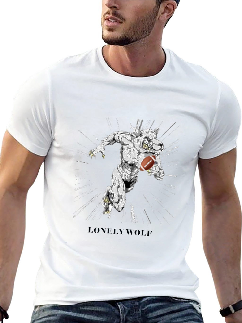 Lonely Wolf Football Graphic T-Shirt