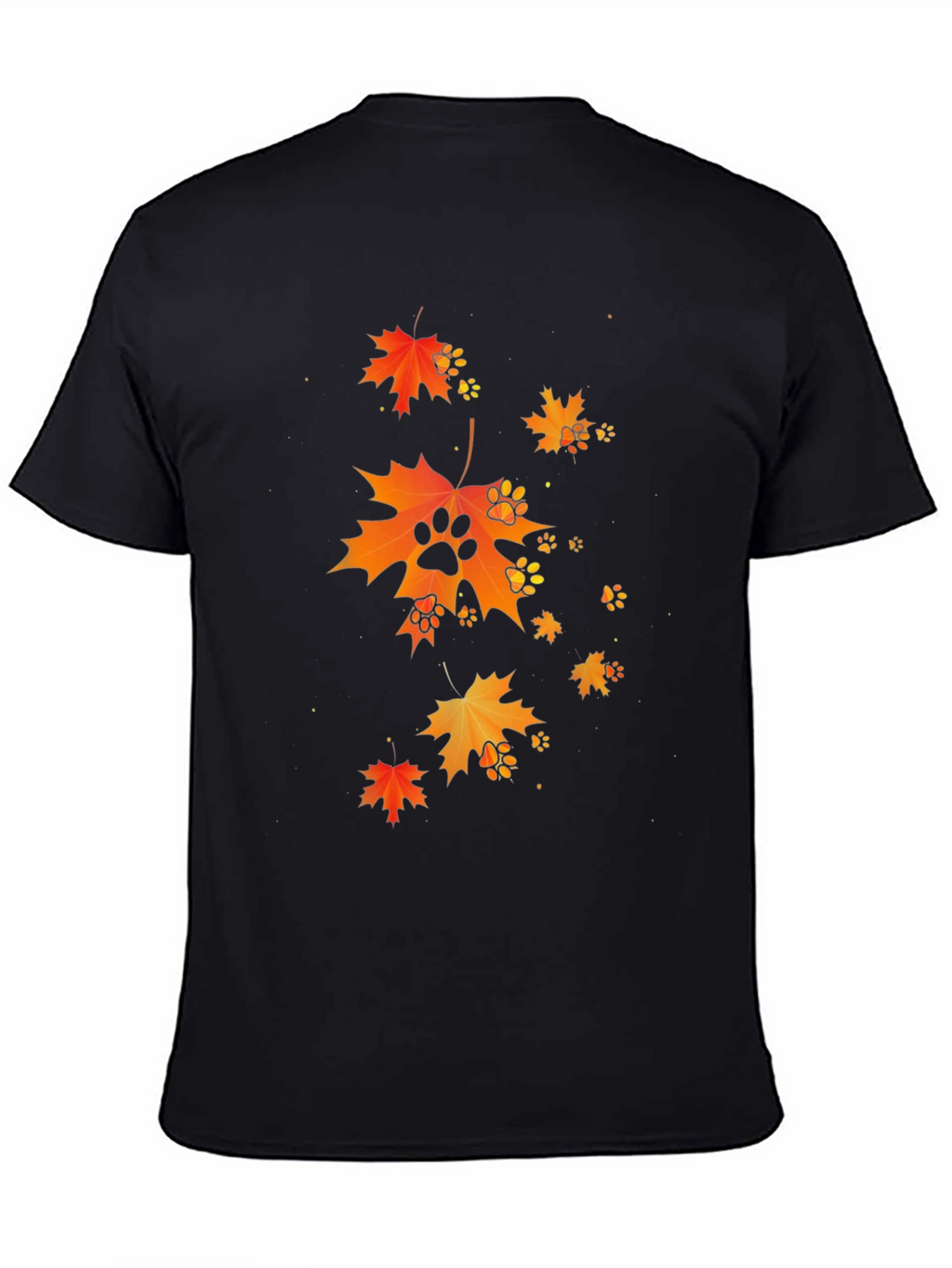 Autumn Leaves & Paw Prints Black T-Shirt