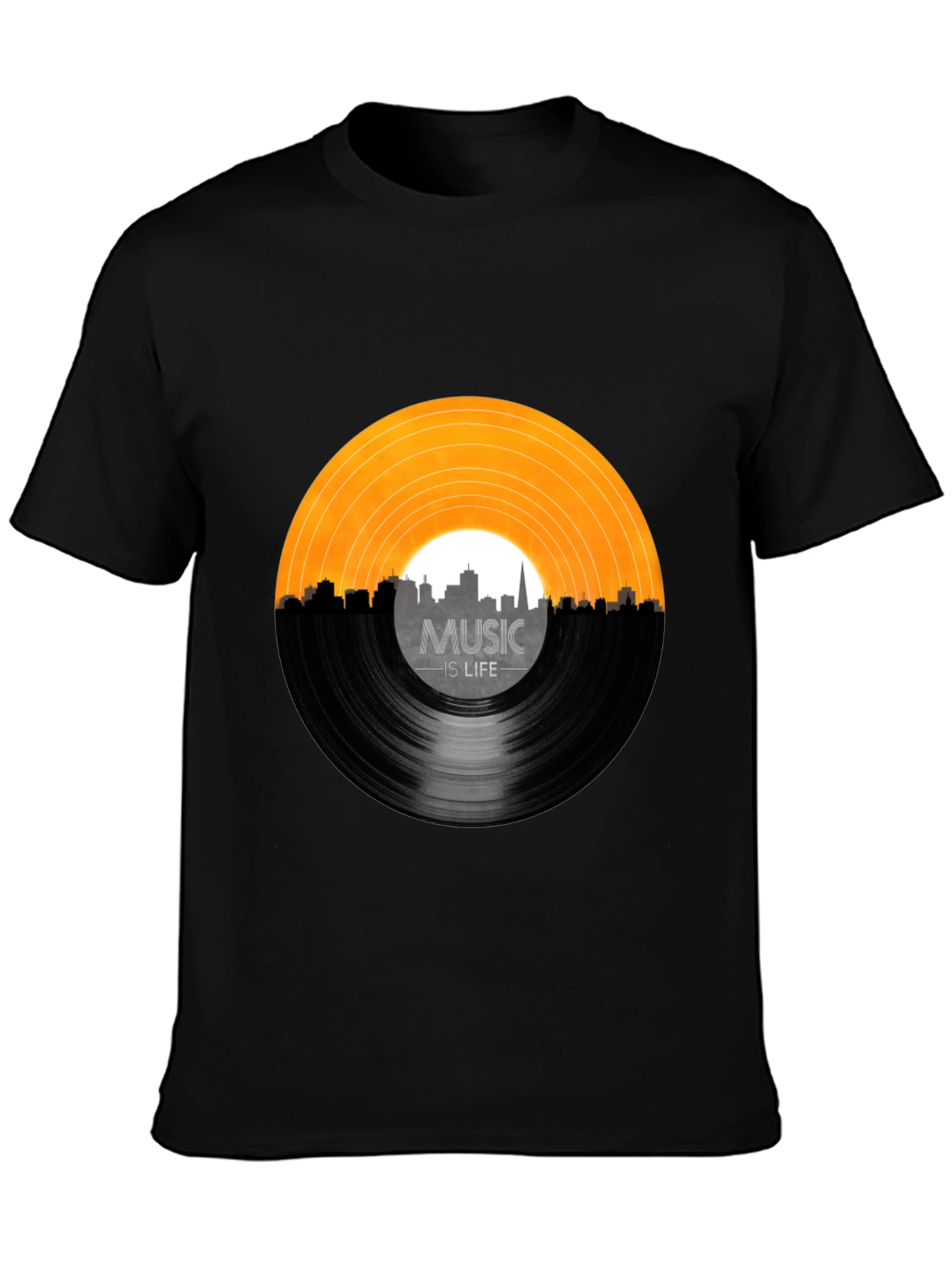 Music is Life Vinyl Record Black T-Shirt