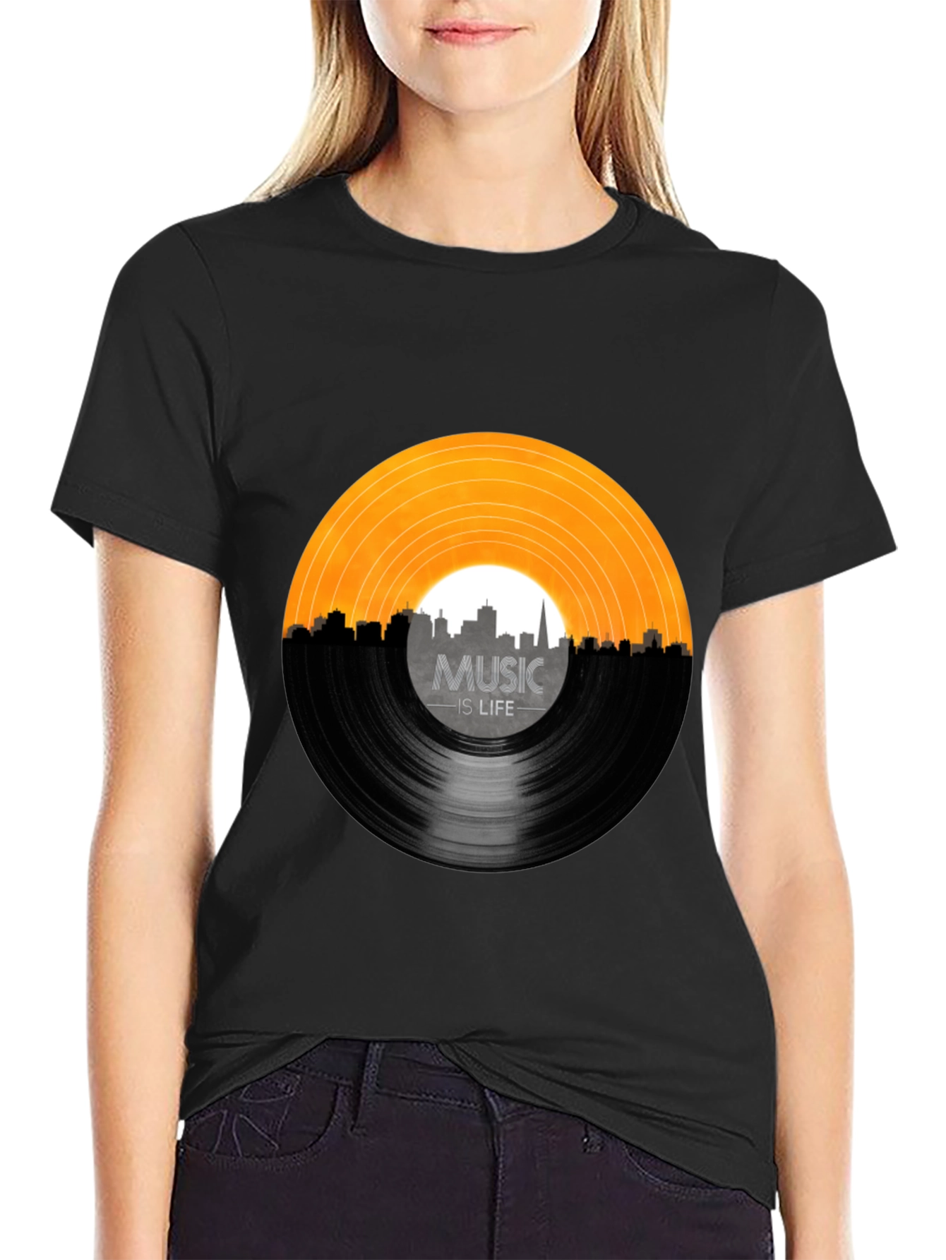 Music is Life Vinyl Record Black T-Shirt