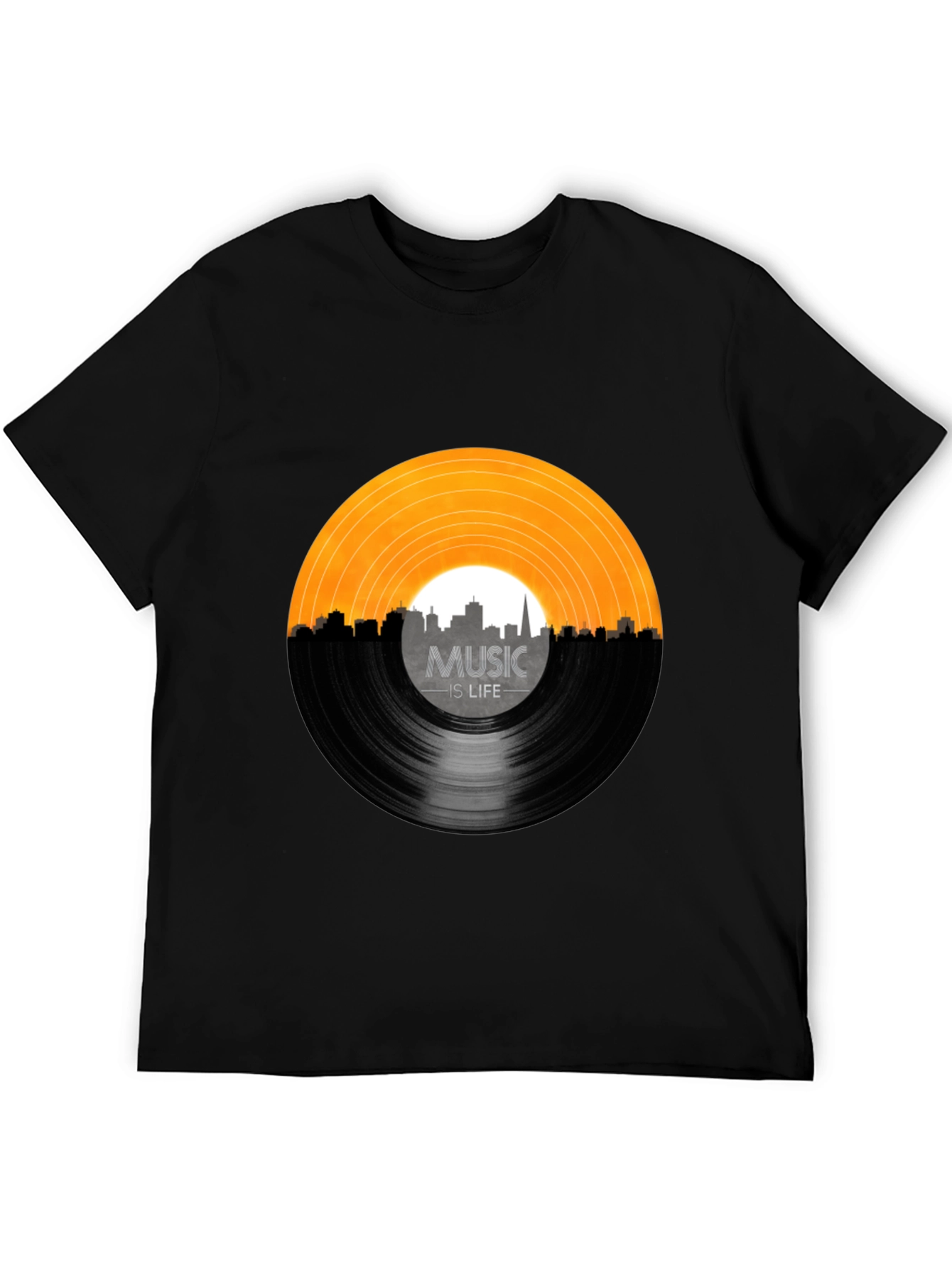 Music is Life Vinyl Record Black T-Shirt