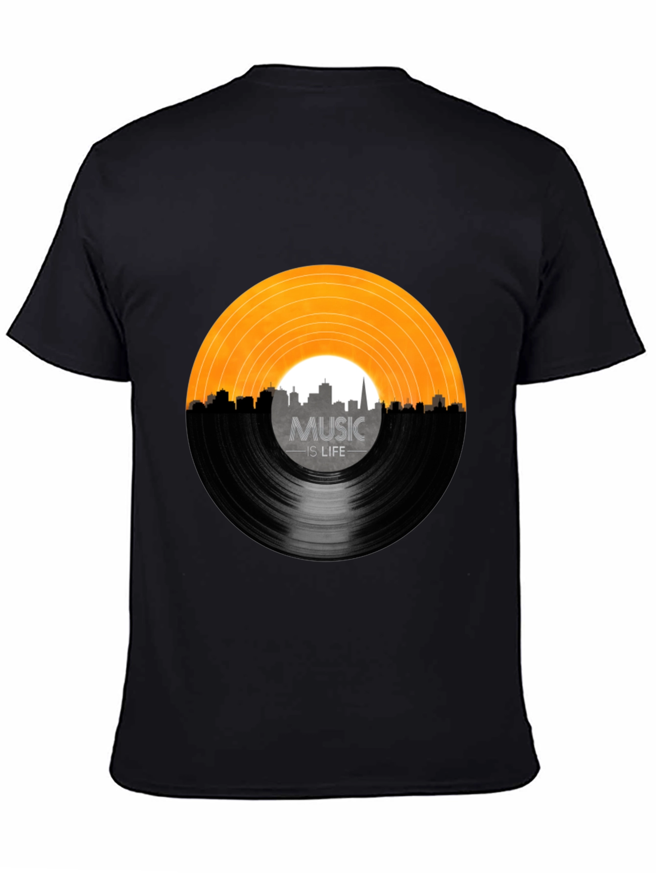 Music is Life Vinyl Record Black T-Shirt