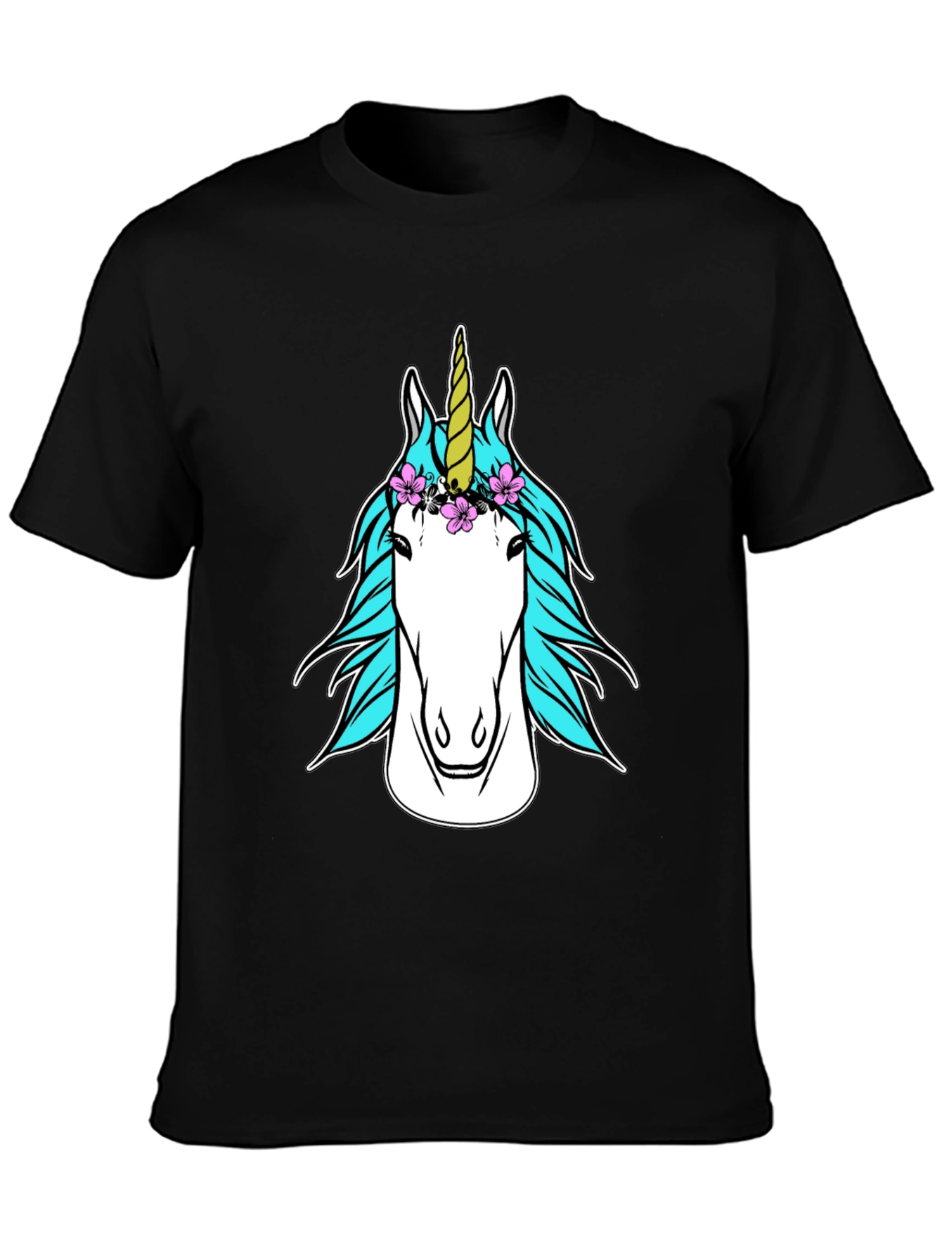 Unicorn Head Graphic Tee - Black Casual T-Shirt