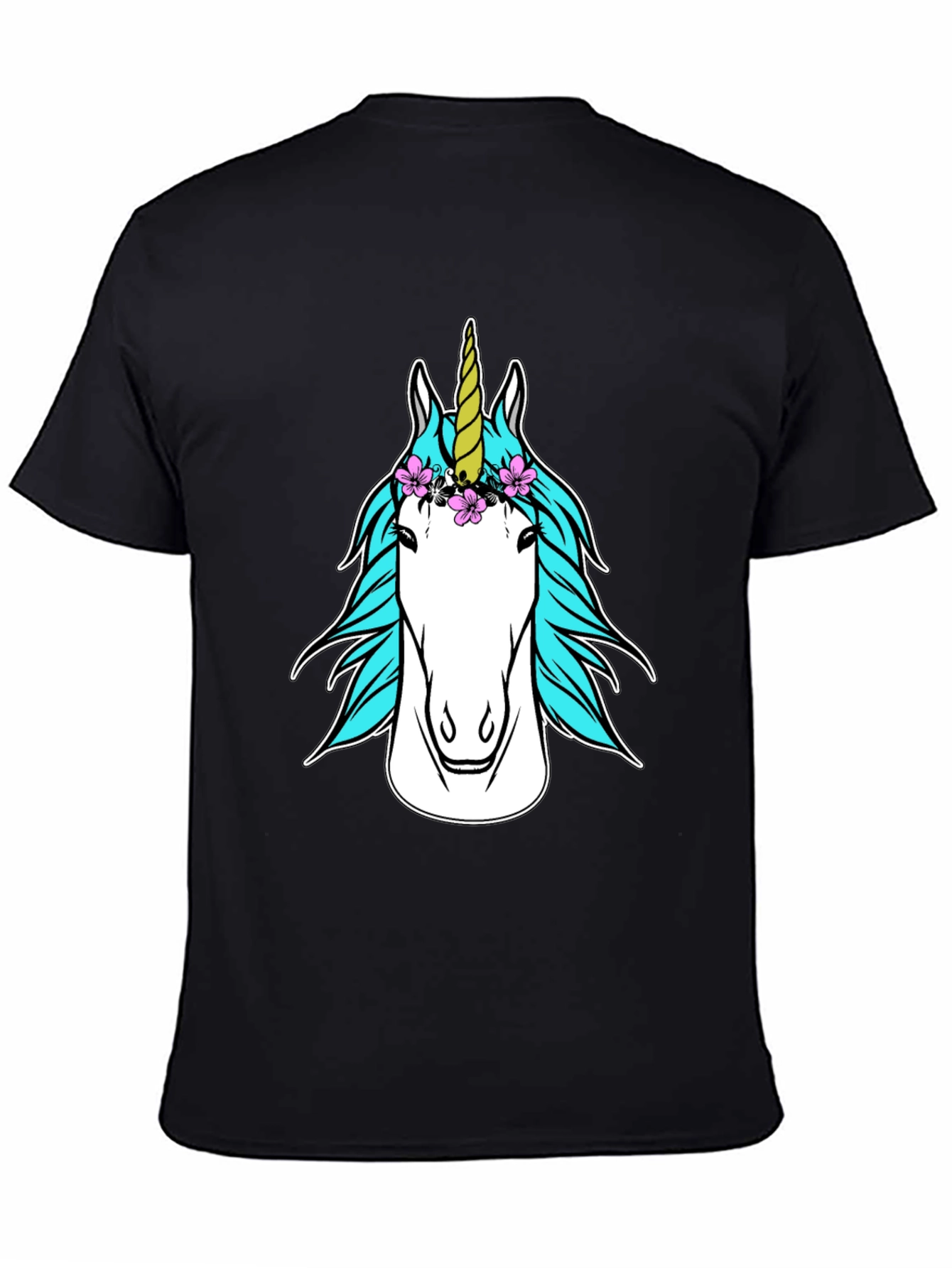 Unicorn Head Graphic Tee - Black Casual T-Shirt
