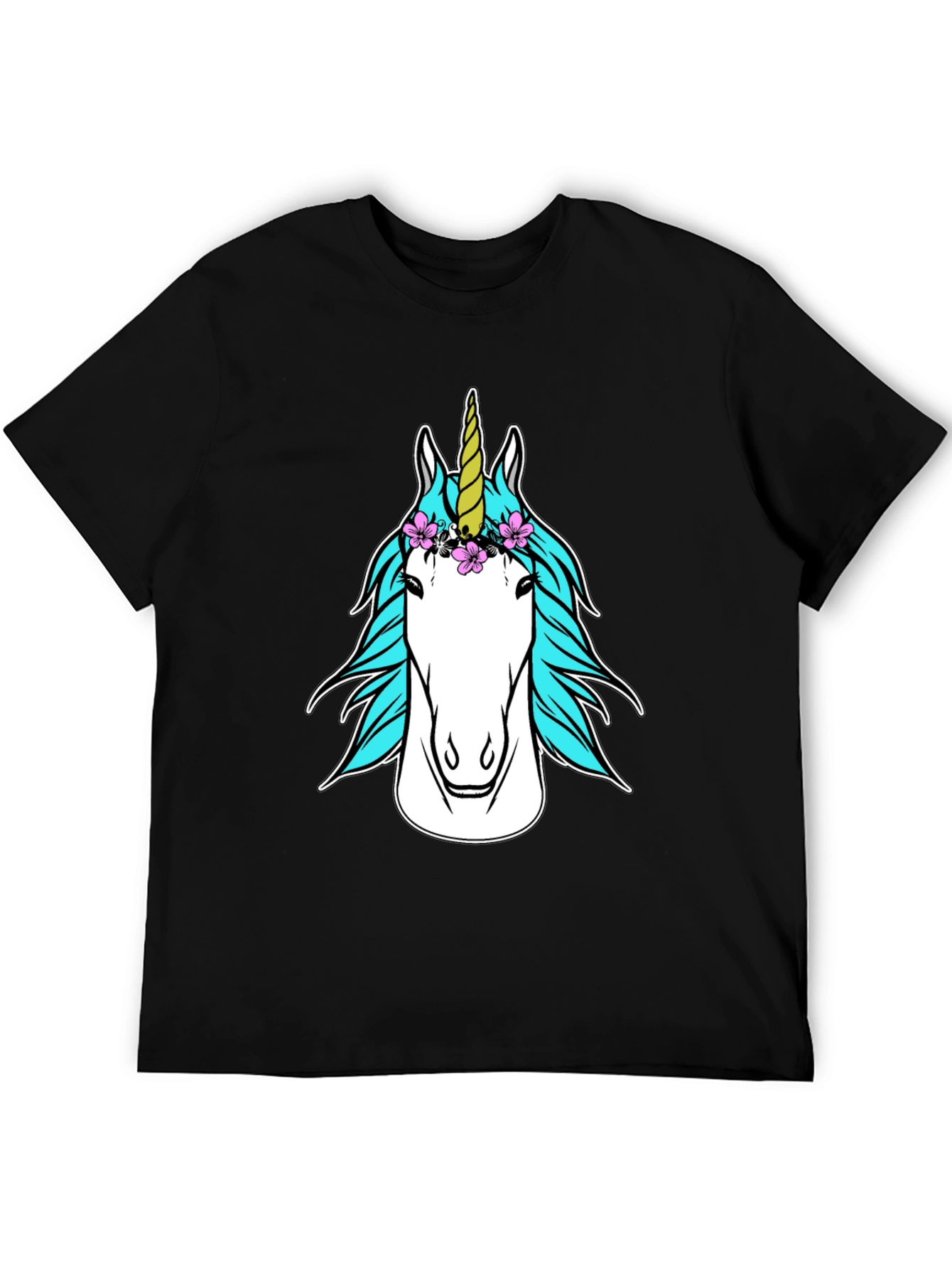 Unicorn Head Graphic Tee - Black Casual T-Shirt