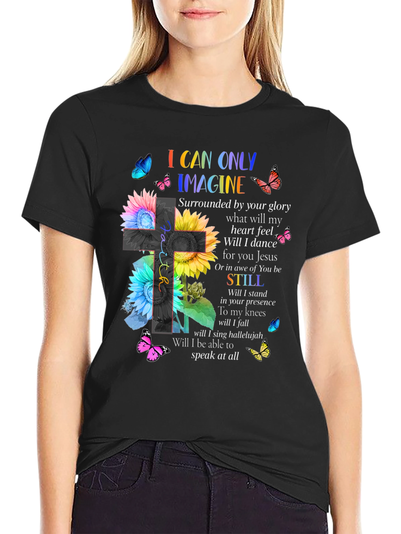 I Can Only Imagine Floral Cross Graphic T-Shirt