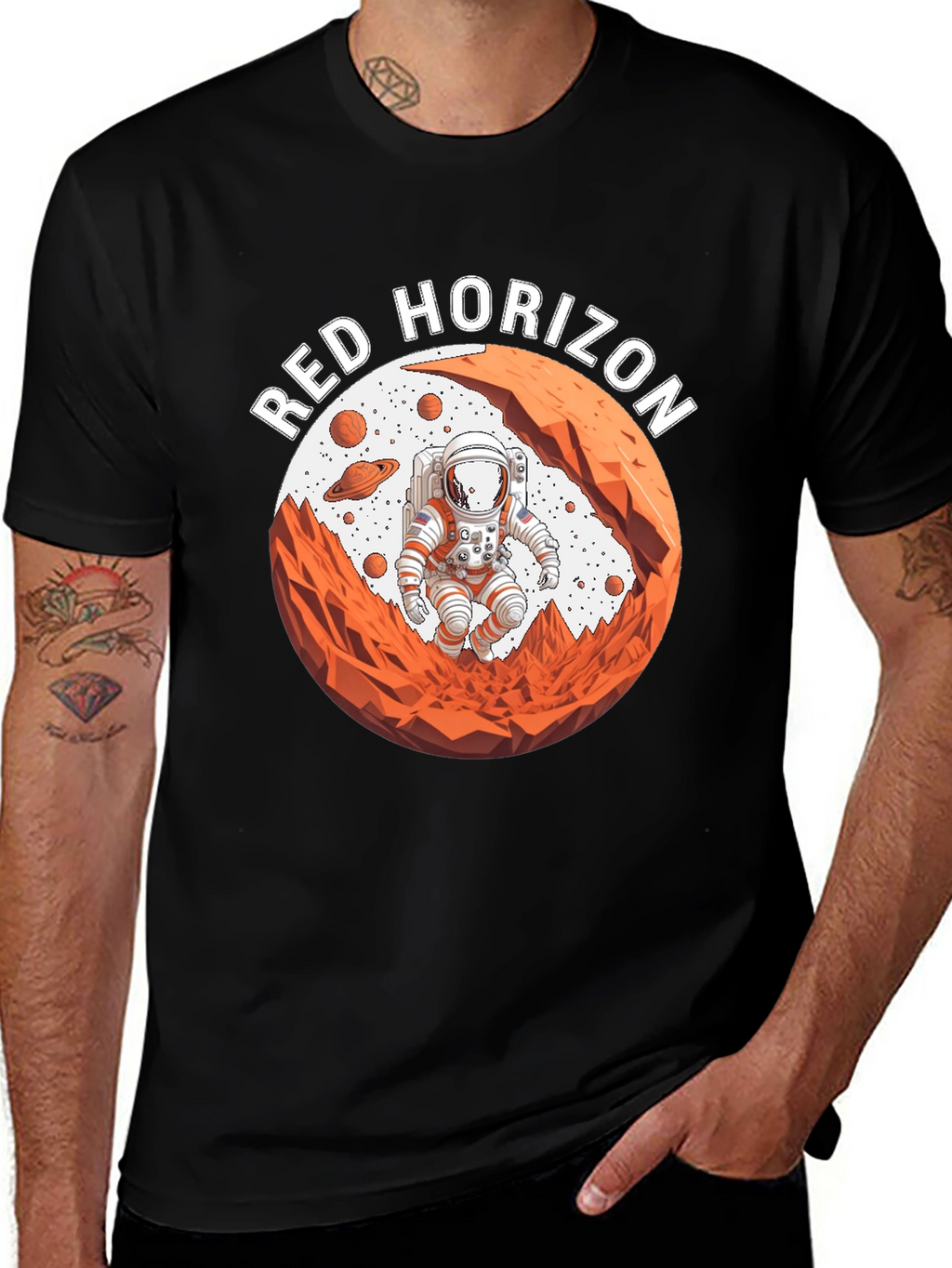 Red Horizon Astronaut Black T-Shirt