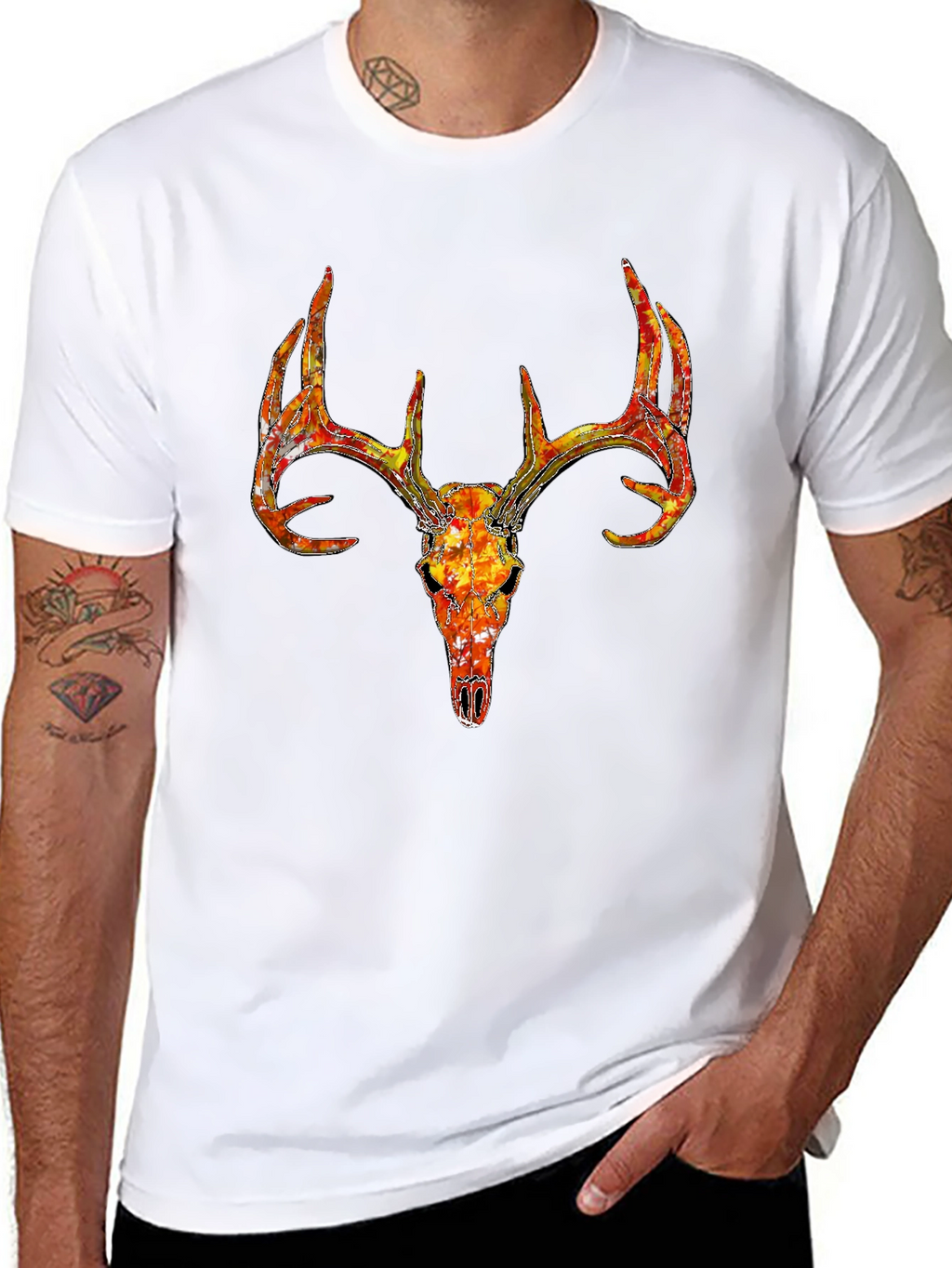 Deer Skull Graphic T-Shirt - Black