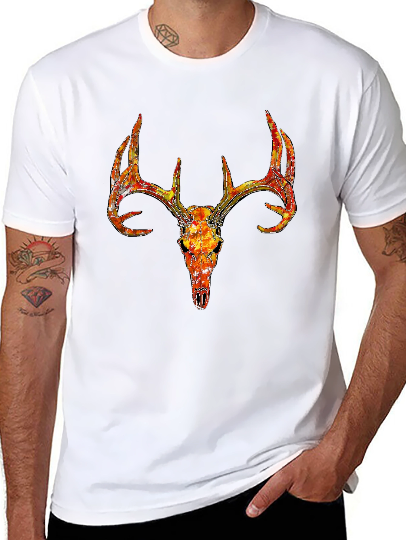 Deer Skull Graphic T-Shirt - Black