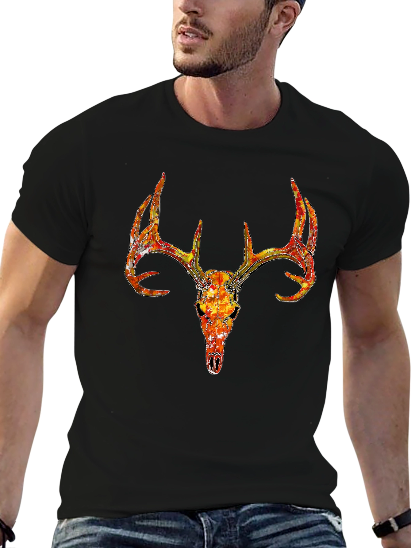 Deer Skull Graphic T-Shirt - Black
