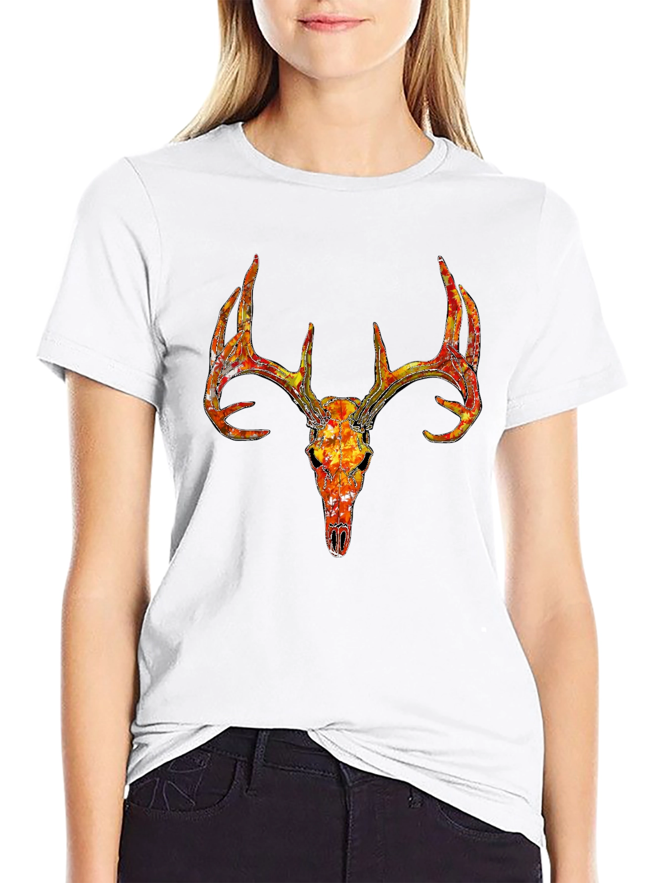 Deer Skull Graphic T-Shirt - Black