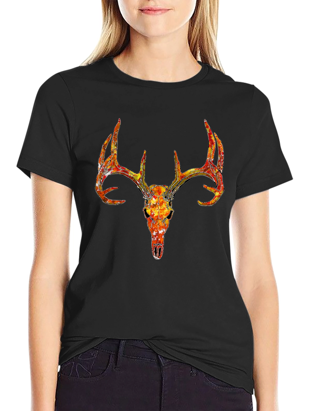 Deer Skull Graphic T-Shirt - Black