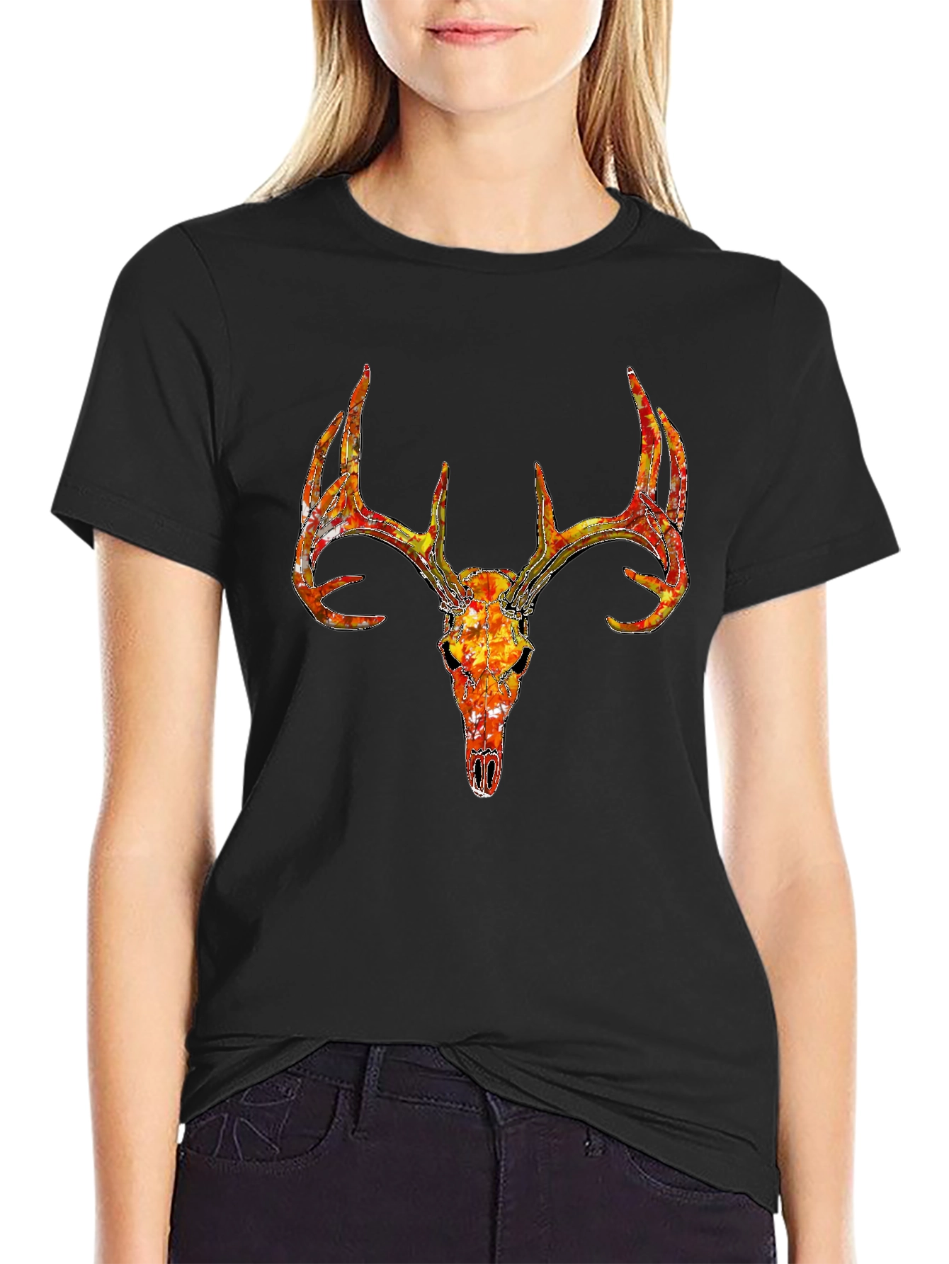 Deer Skull Graphic T-Shirt - Black