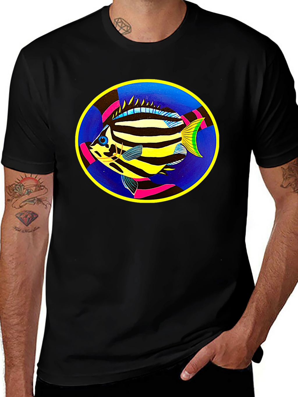 Tropical Fish Graphic Tee - Black Cotton Comfort