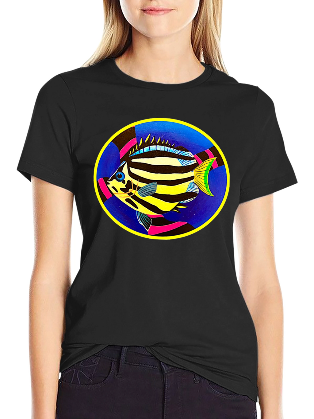 Tropical Fish Graphic Tee - Black Cotton Comfort