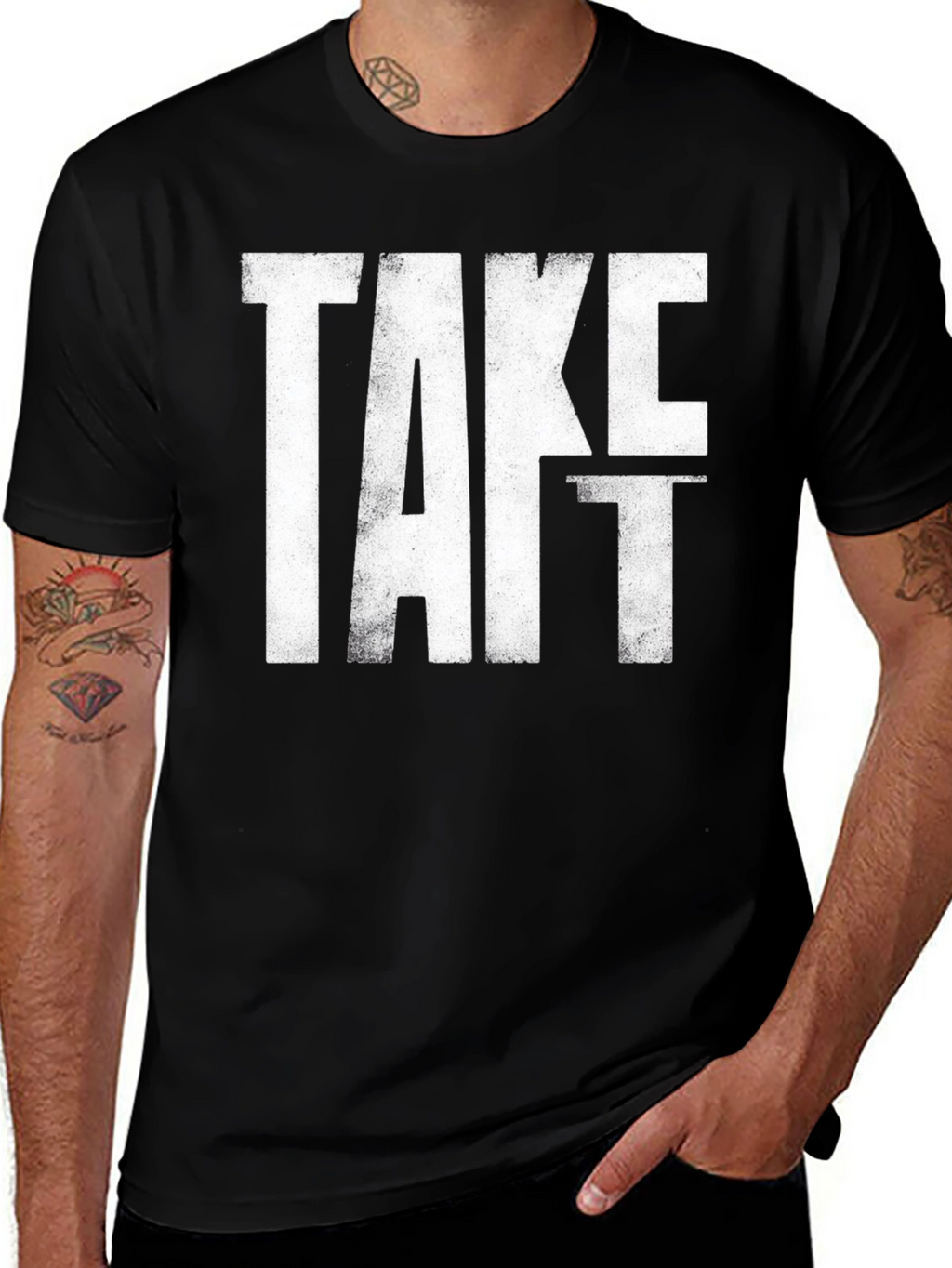 Take It Distressed Graphic Tee - Black Cotton T-Shirt