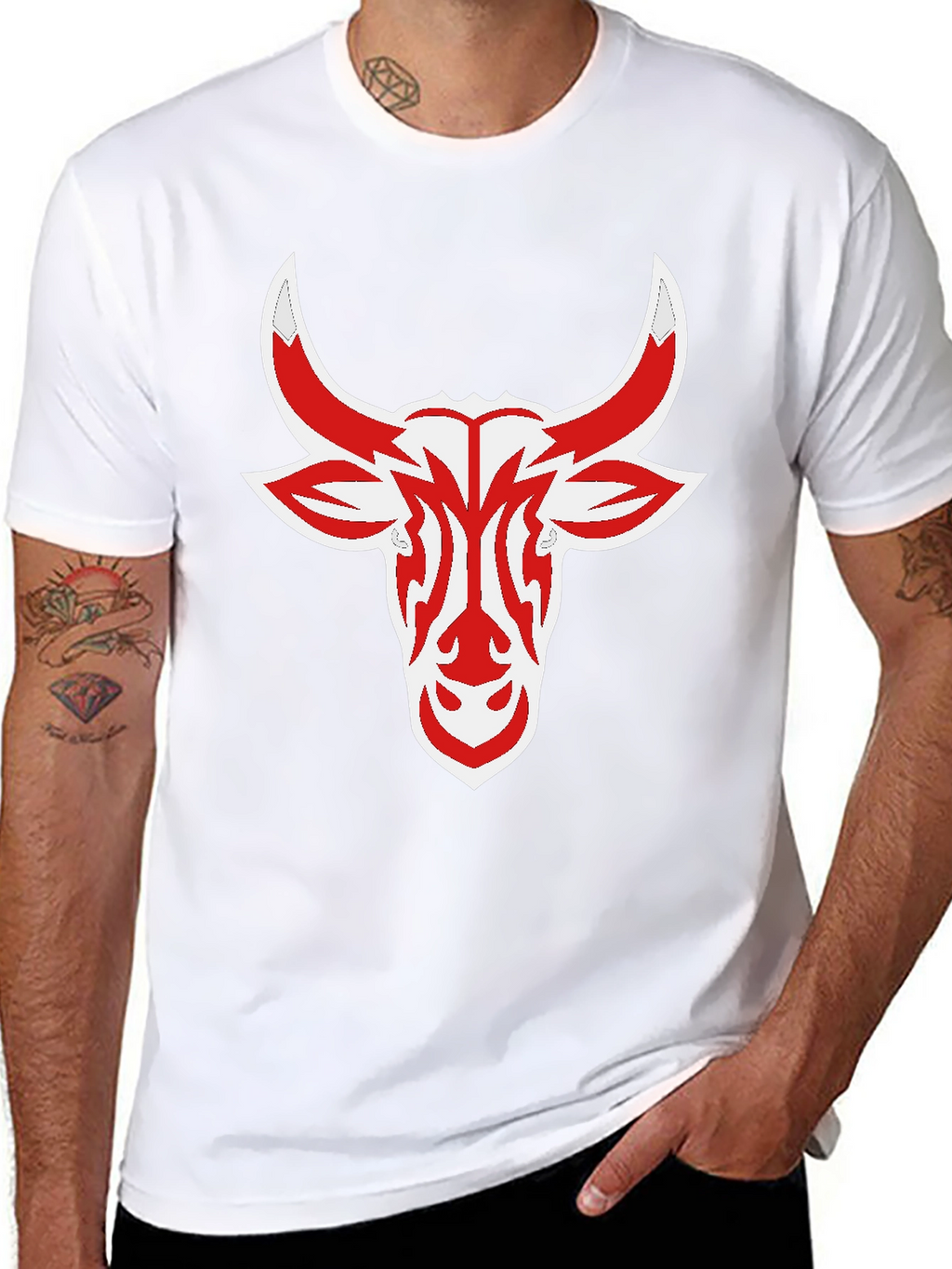 Black Tee with Red Bull Head Design