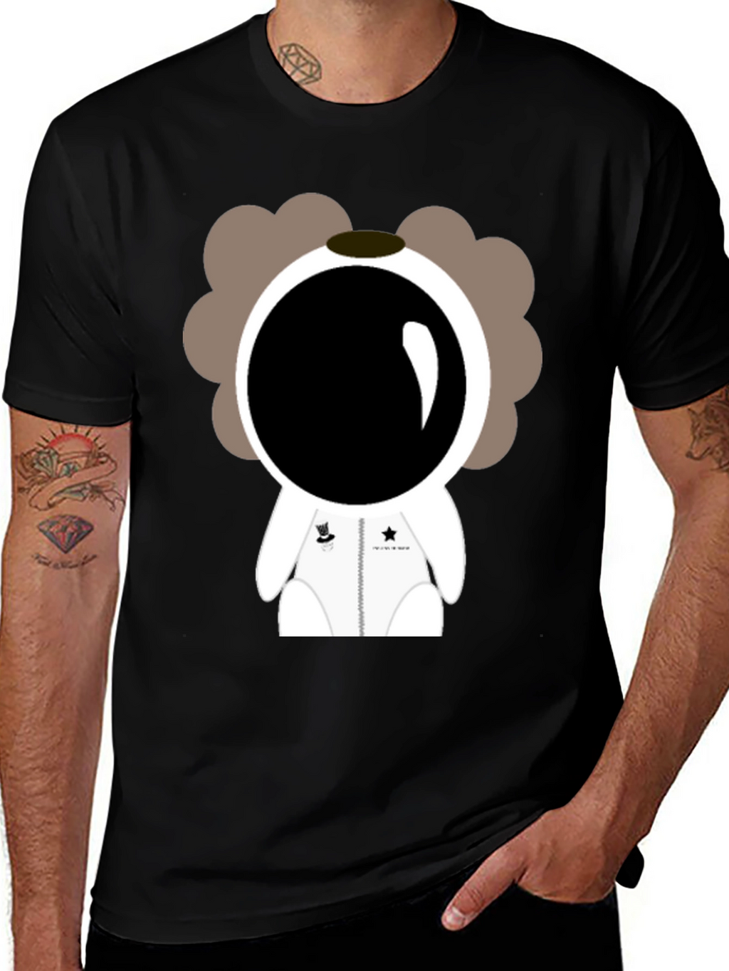 Astronaut Cartoon Graphic Black T-Shirt
