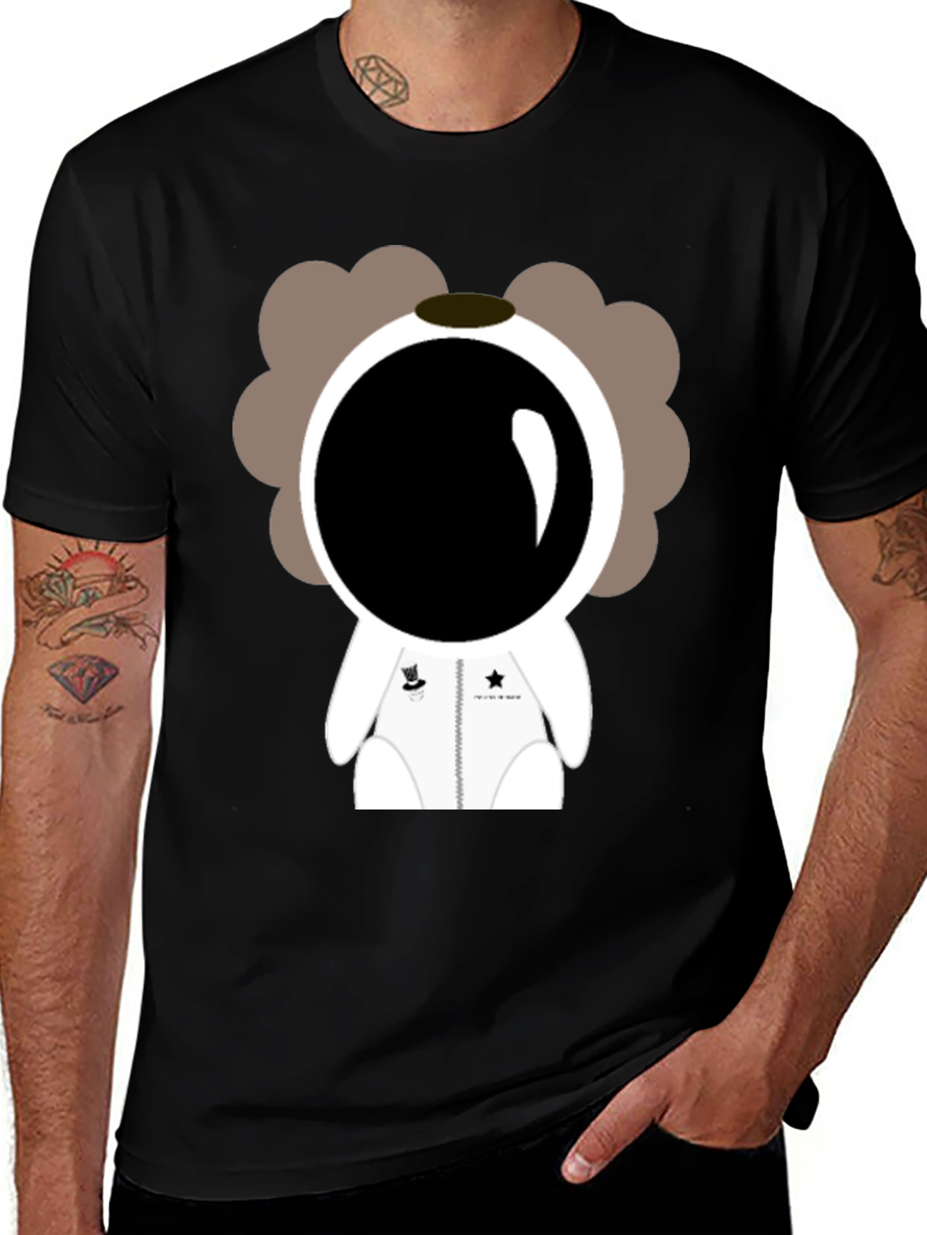 Astronaut Cartoon Graphic Black T-Shirt