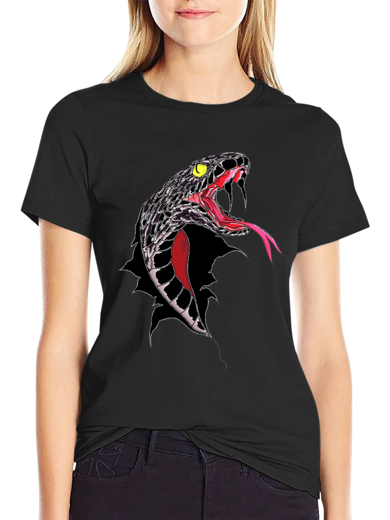 Mens Black Snake Graphic T-Shirt - Bold Reptile Design