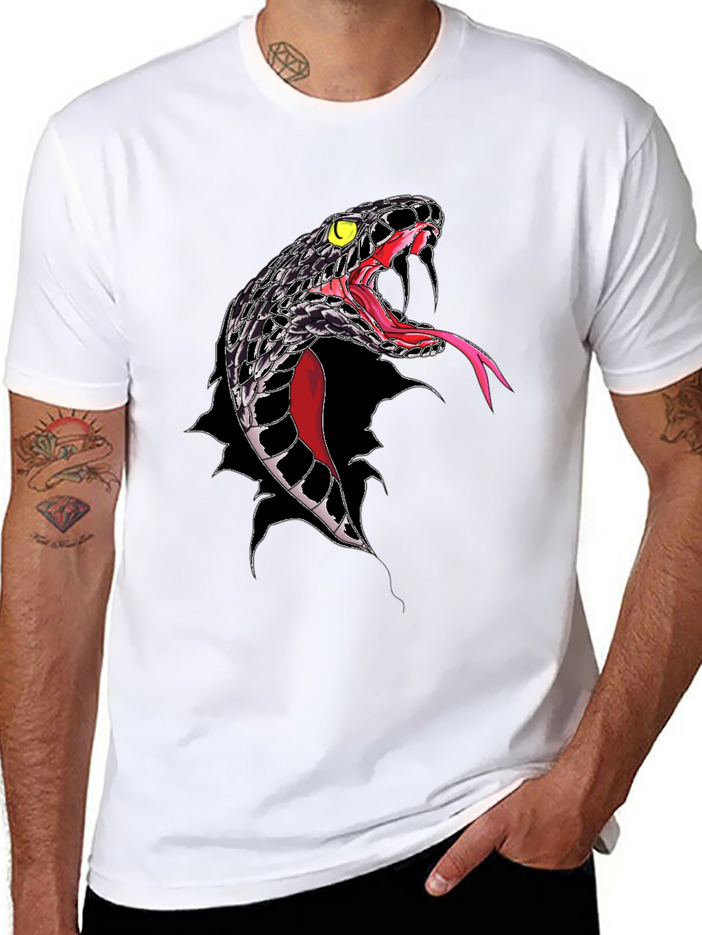 Mens Black Snake Graphic T-Shirt - Bold Reptile Design