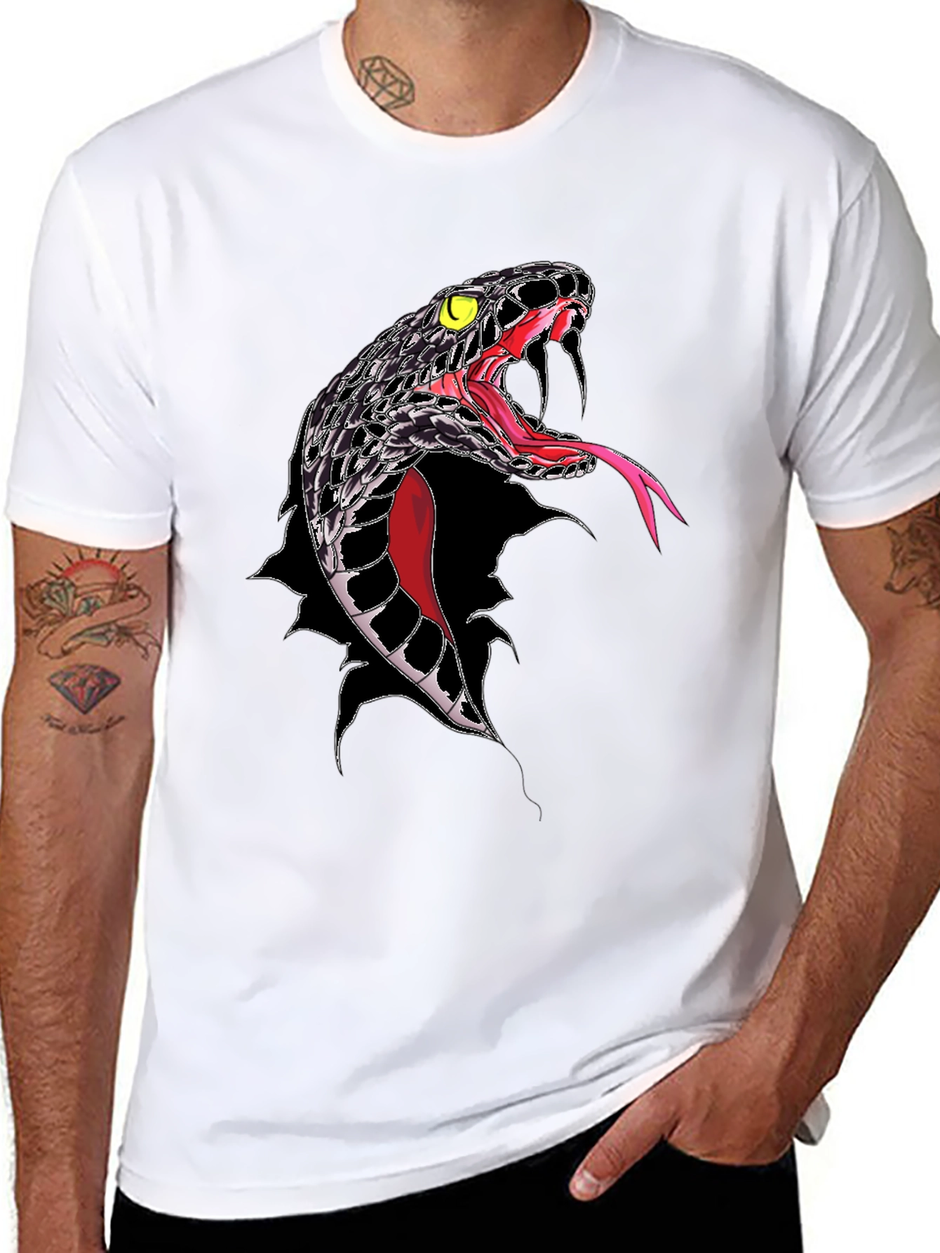 Mens Black Snake Graphic T-Shirt - Bold Reptile Design