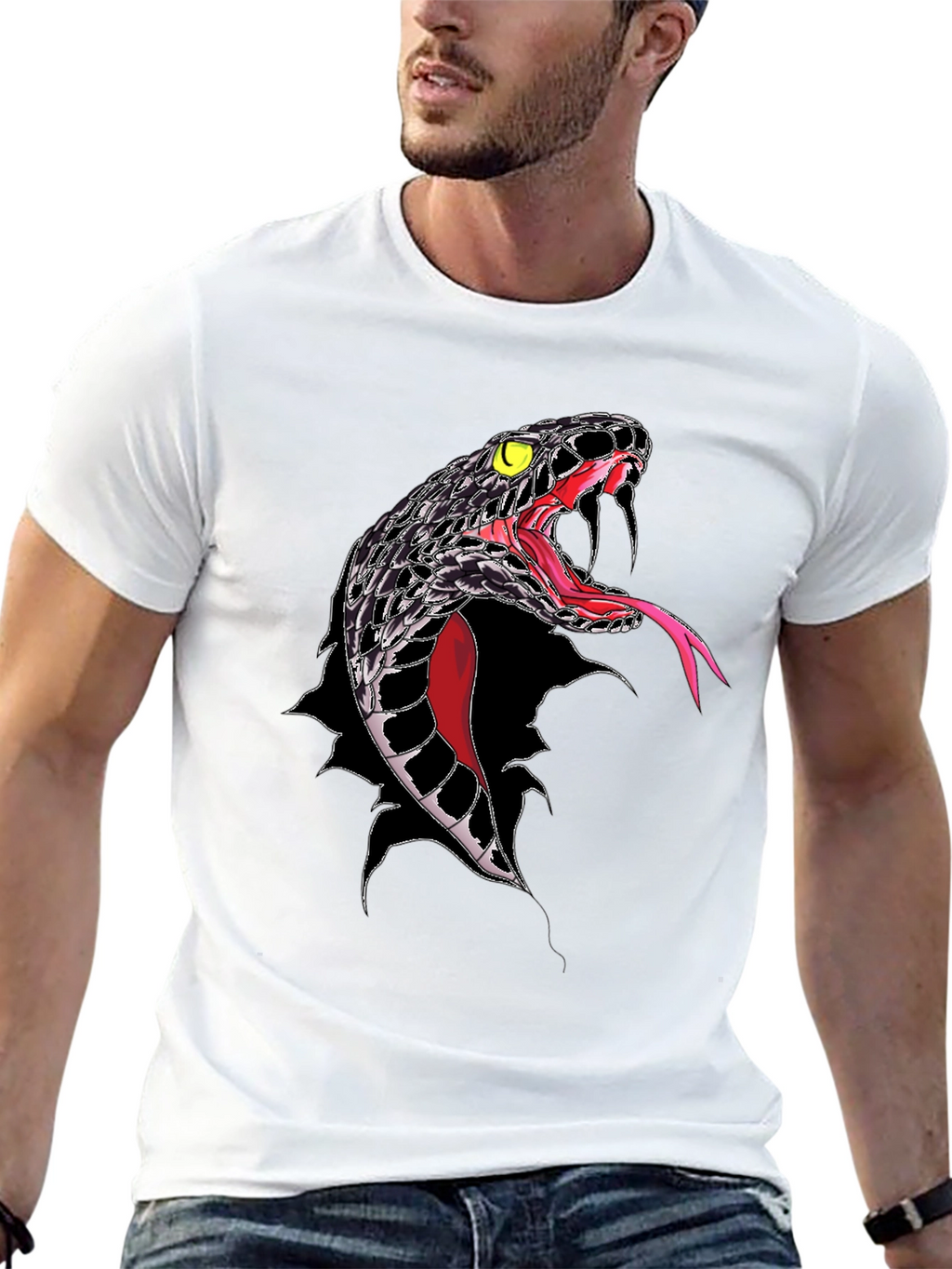 Mens Black Snake Graphic T-Shirt - Bold Reptile Design
