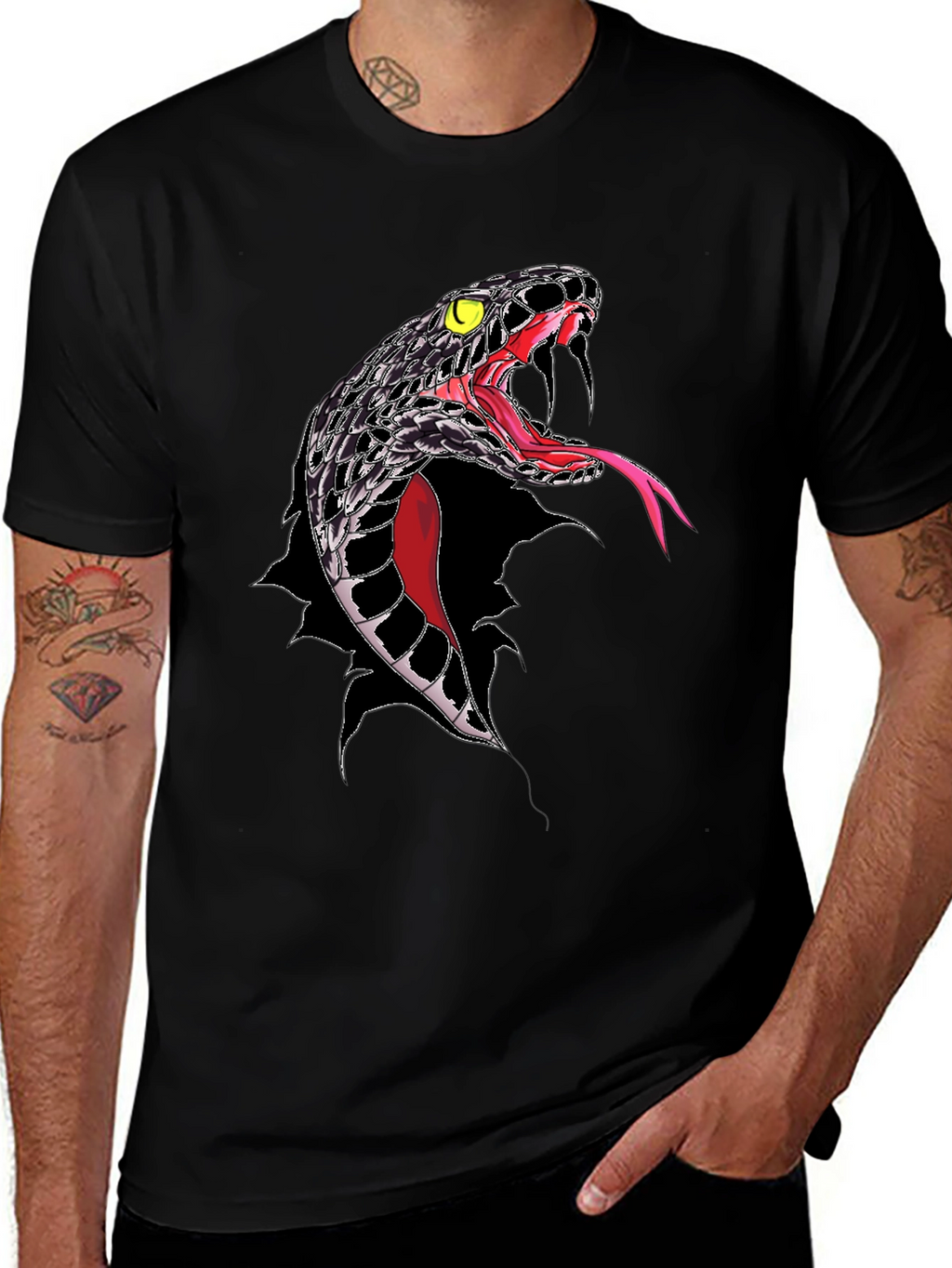 Mens Black Snake Graphic T-Shirt - Bold Reptile Design
