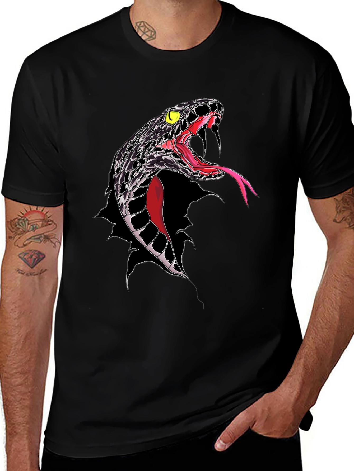 Mens Black Snake Graphic T-Shirt - Bold Reptile Design