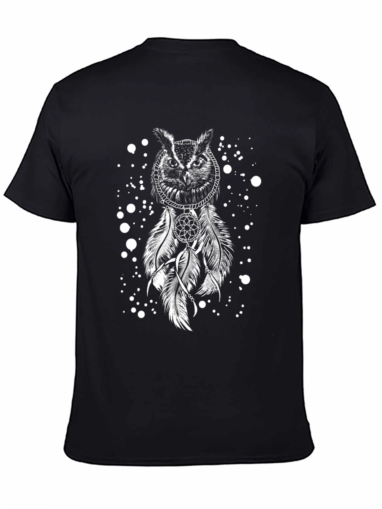 Owl Dreamcatcher Graphic Tee - Black Cotton T-Shirt