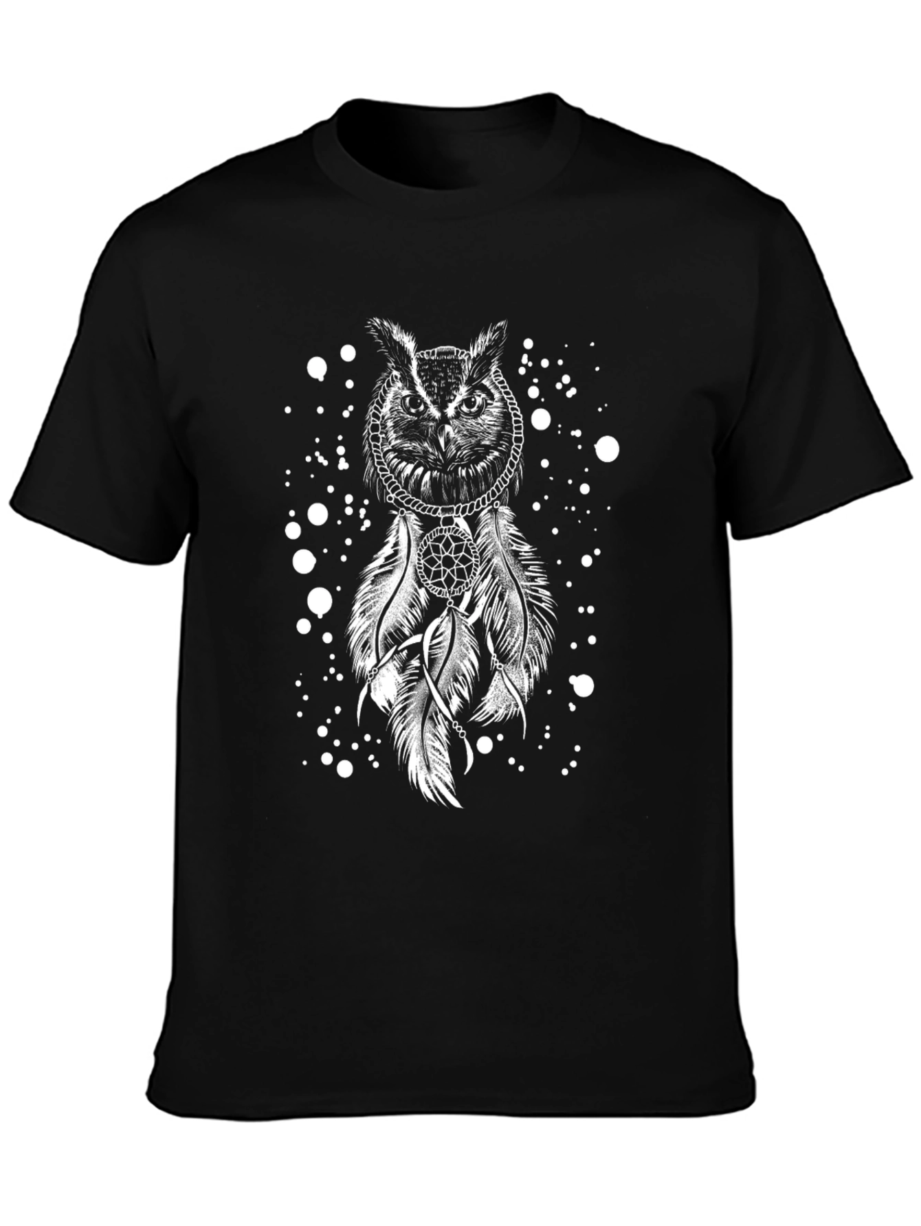 Owl Dreamcatcher Graphic Tee - Black Cotton T-Shirt