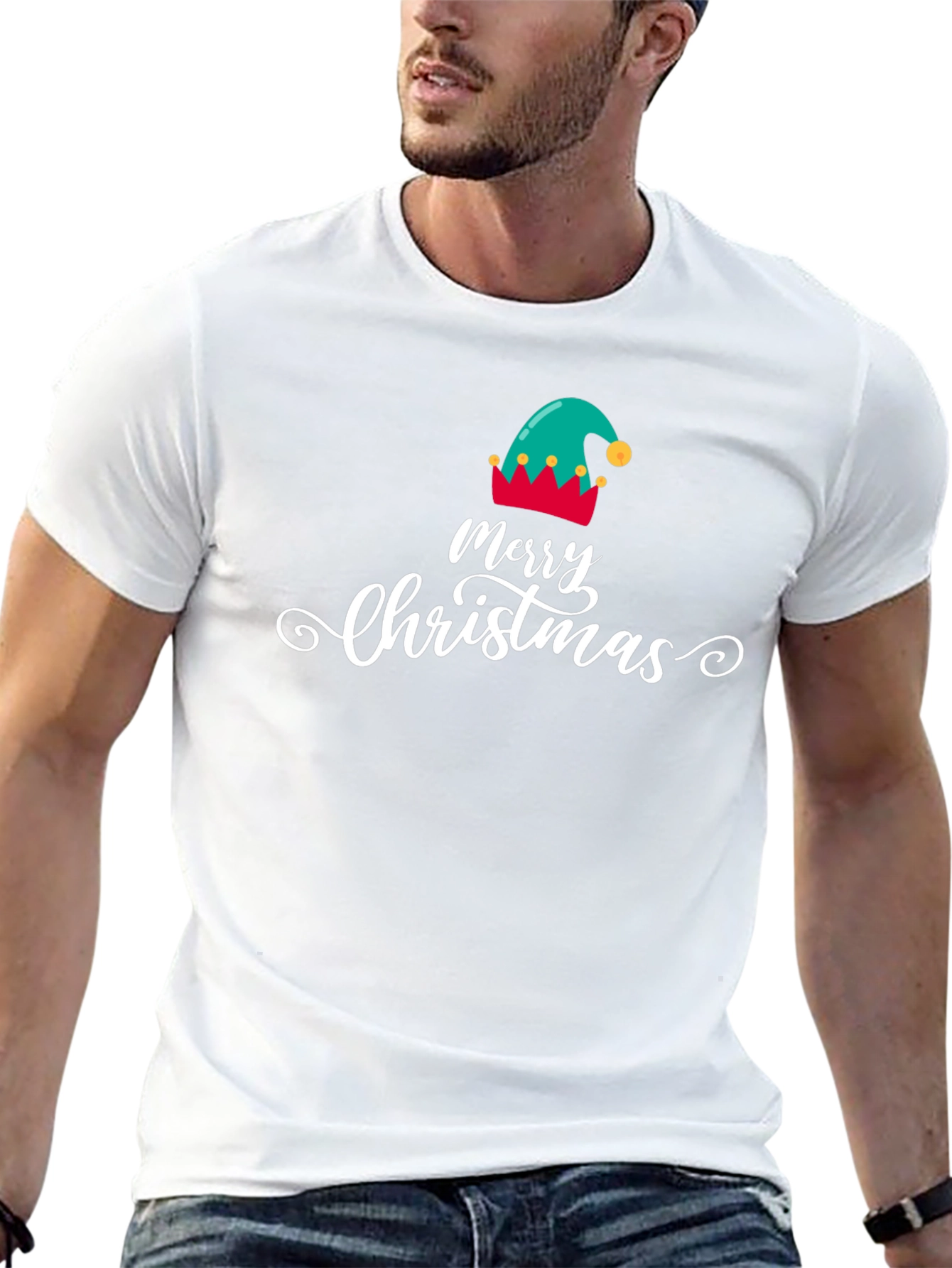 Merry Christmas Elf Hat Graphic T-Shirt